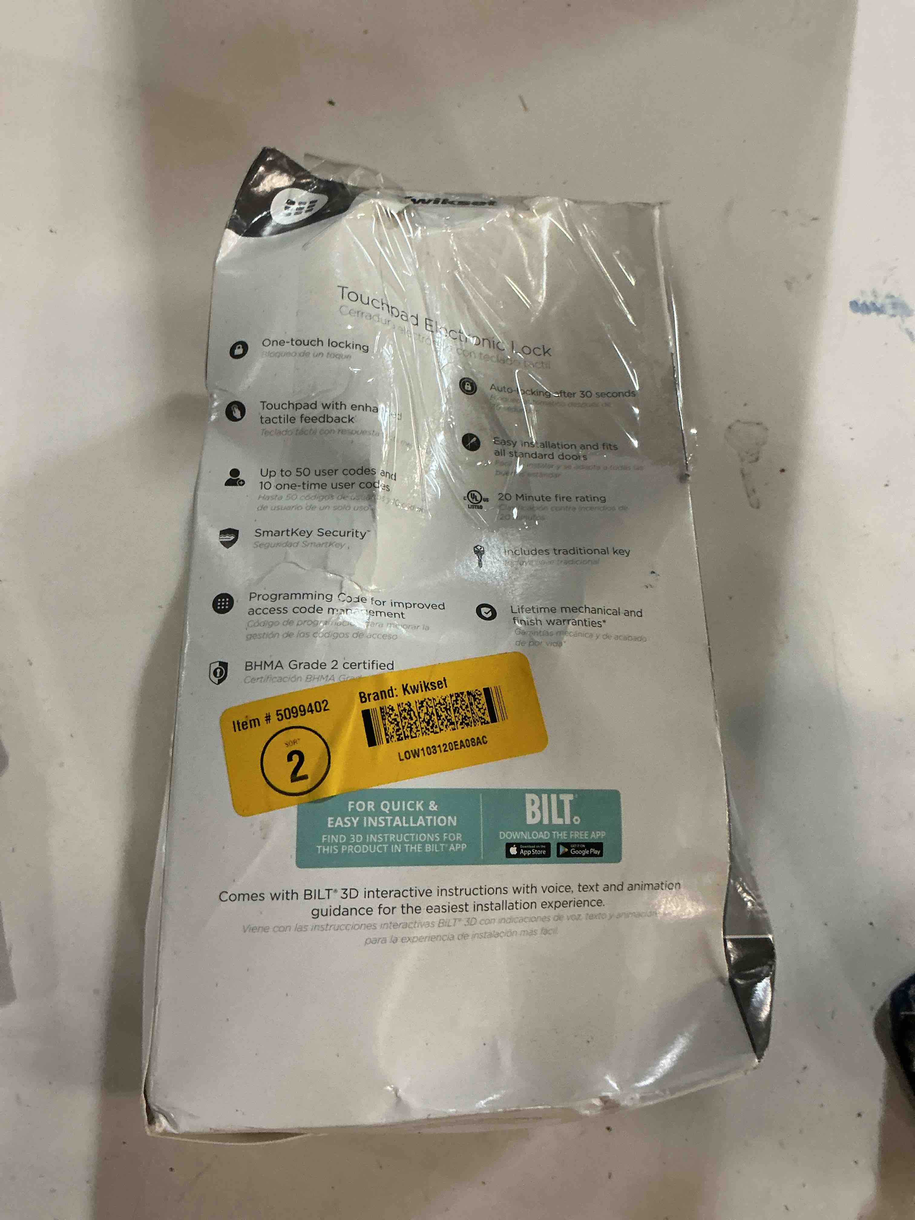 Condition photo showing As Is for kwikset 9270cnt-514s contemporary smartcode touchpad electronic deadbolt smartkey matte black finish
