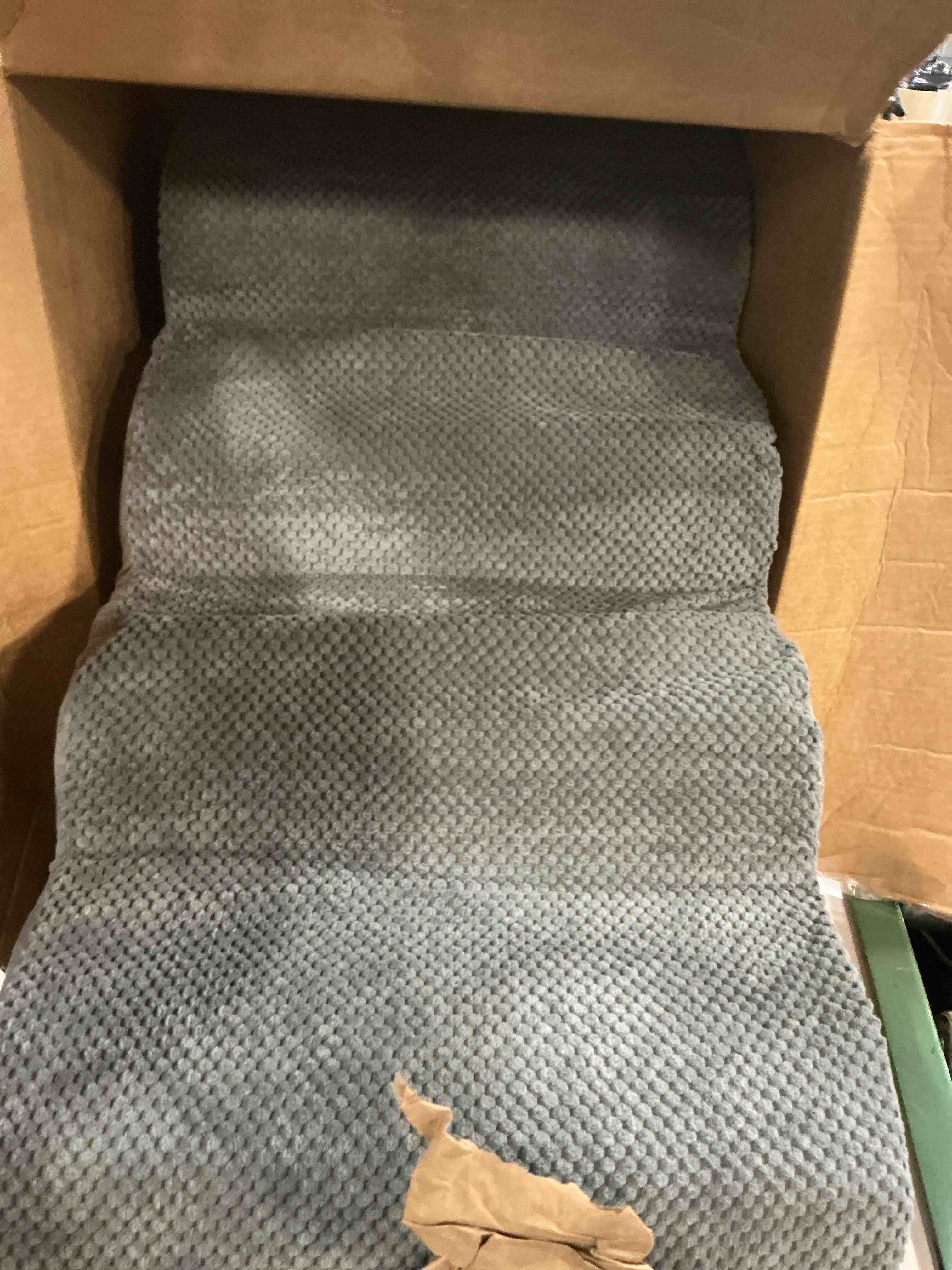 Condition photo showing As Is for dog stairs for small dogs, 17.7" extra wide right-angle pet stairs for couch and beds, anti-slip dog steps for old cats and lowrider, 17.7x23.6x17.7 inch, dark grey