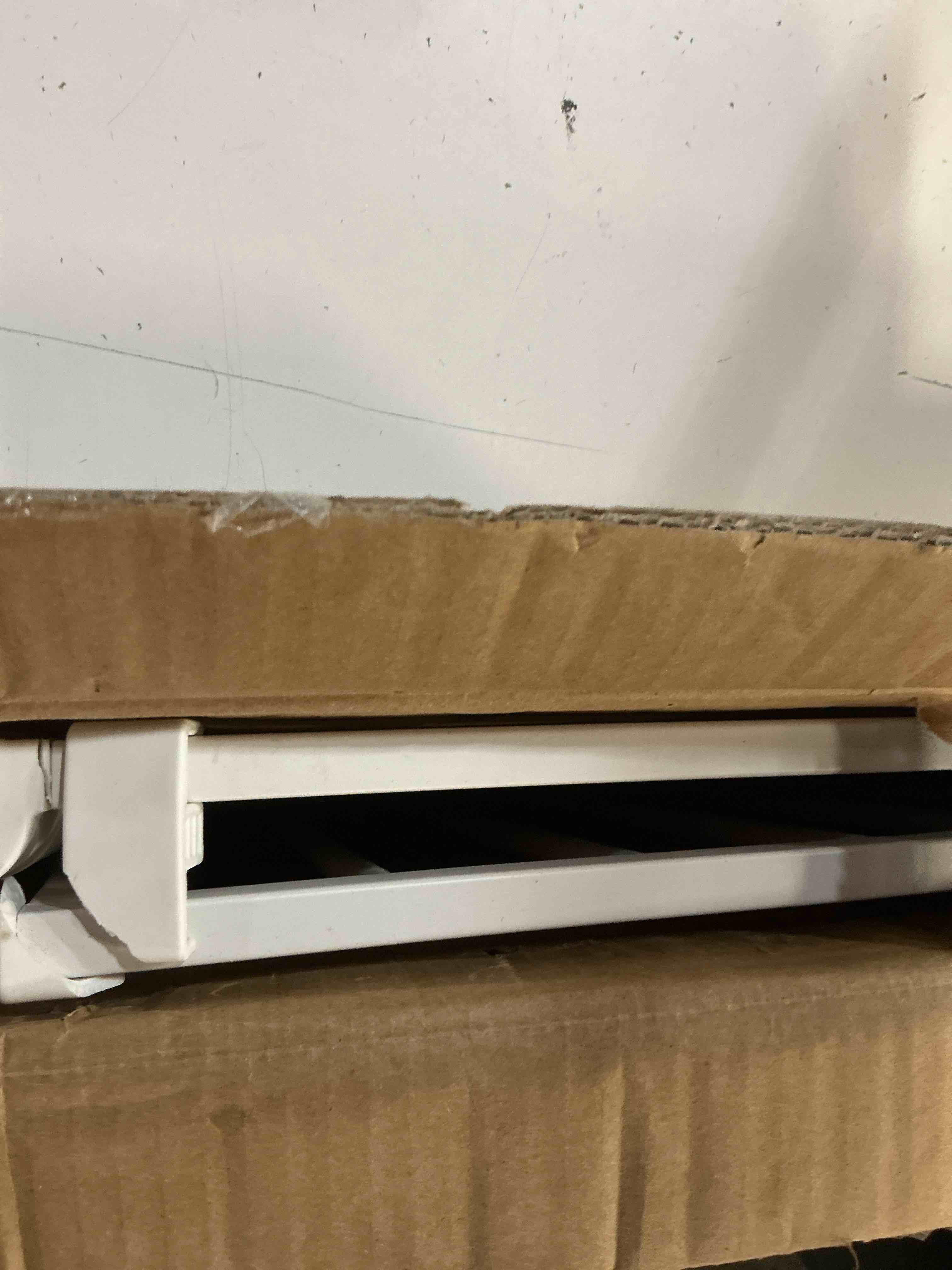 Condition photo showing As Is for babelio baby gate for stairs & doorways, 26-43" w 34" h extra tall| no bottom bar| easy installation| one-handed operation| auto-close| hardware mount (drill needed) safety dog/pet gate indoor (white) white - b17 34" h, 26-43" w-standard