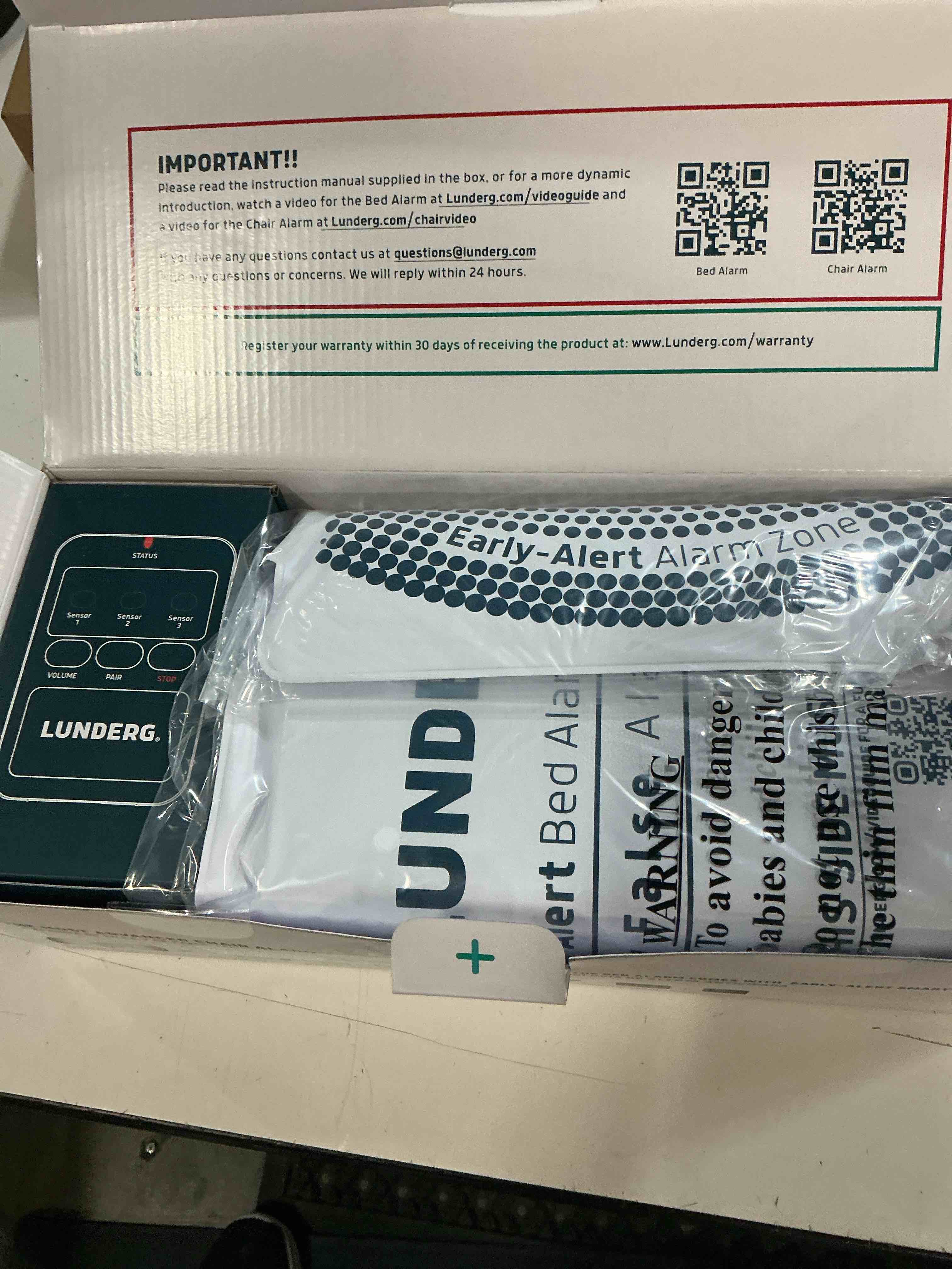 Condition photo showing New/Like New for lunderg bed alarm for elderly adults & chair alarm set - wireless early-alert sensor pad, chair pad & pager - bed alarms and fall prevention for elderly and dementia patients - full caregiver set