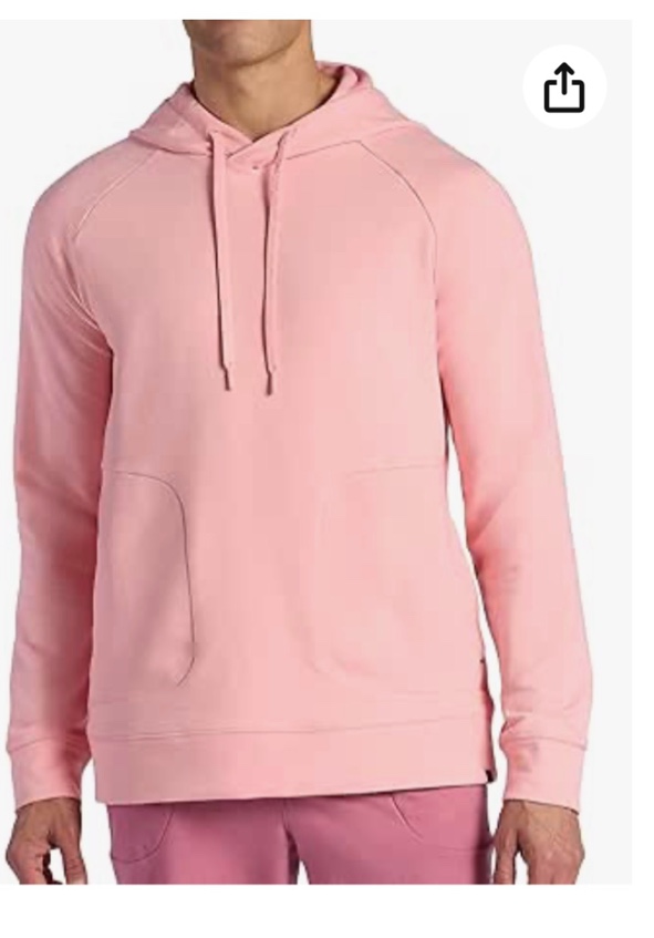 gaiam men's lotus oblong hoodie, relaxed fit, stretch heavyweight terry material, quartz pink, medium