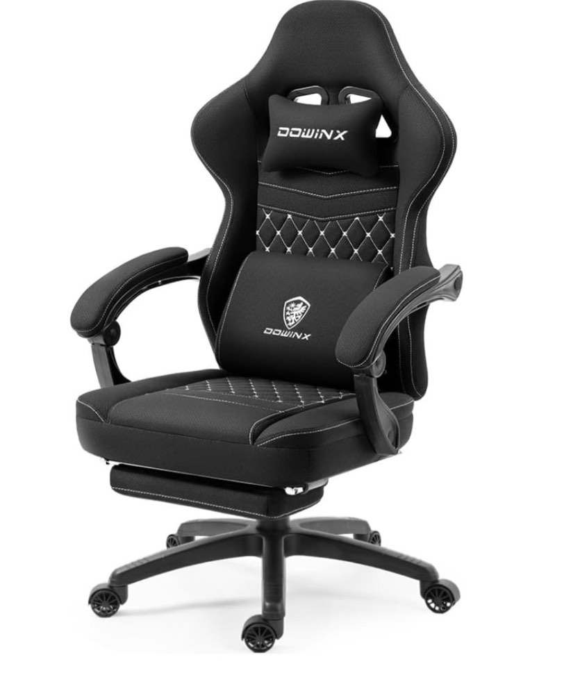 dowinx gaming chair breathable fabric game chair with gel pad and storage bag, comfortable gamer chair with pocket spring cushion, ergonomic computer chair with footrest, green