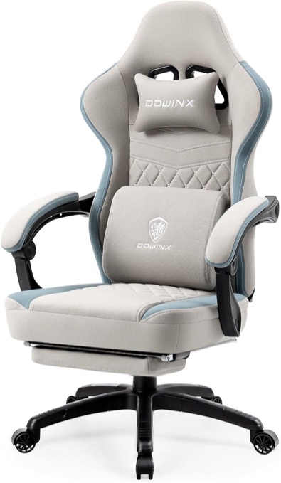 dowinx gaming chair breathable fabric game chair with gel pad and storage bag, comfortable gamer chair with pocket spring cushion, ergonomic computer chair with footrest, green