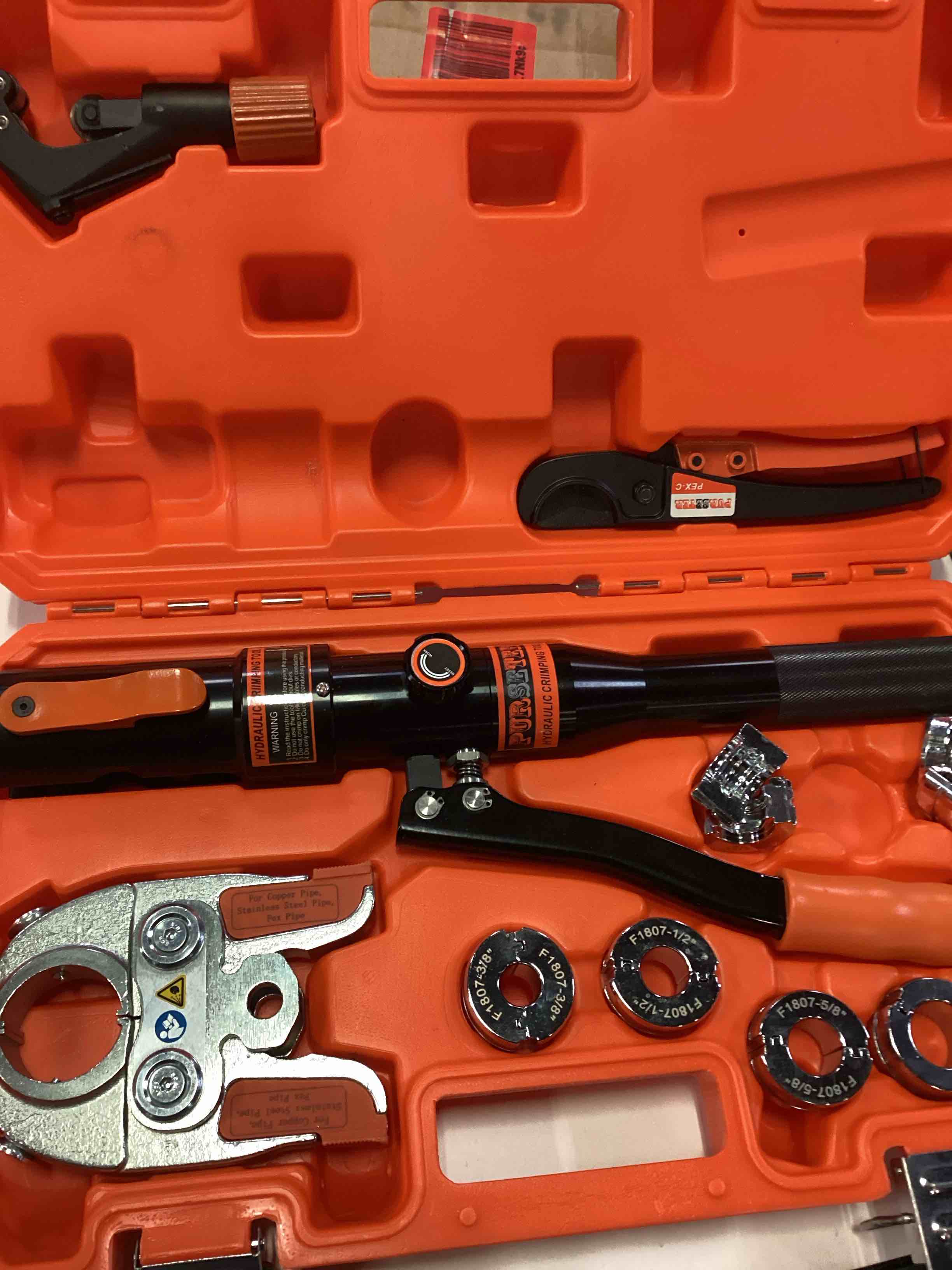 Condition photo showing Good Condition for Copper Tube Fittings Hydraulic Copper Pipe Crimping Tool for Copper 1/2",3/4" and 1" and F877 Stainless PEX Press Sleeves 1/2",3/4" and 1",Suit for Narrow Space and Tee Fittings