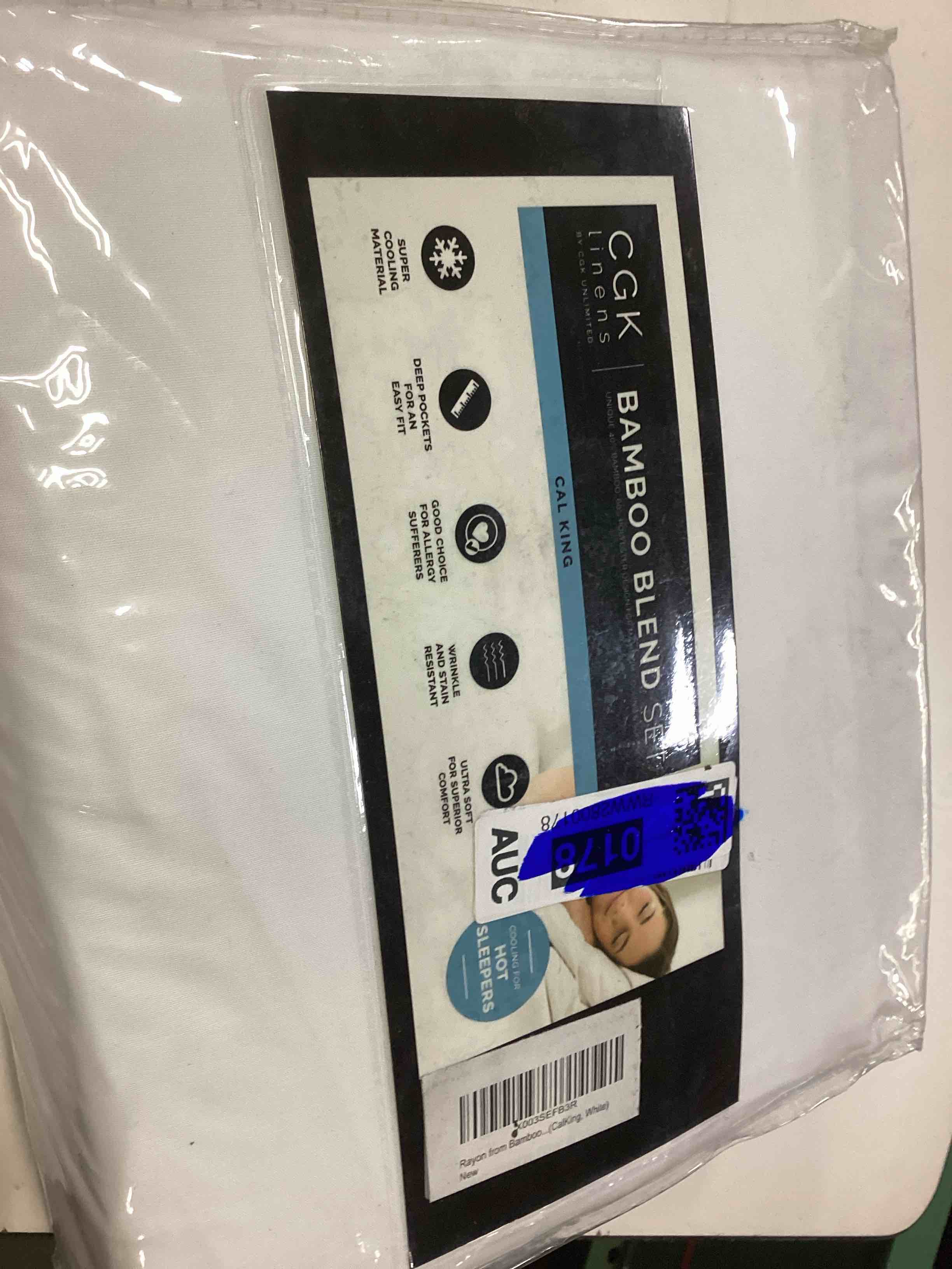 Condition photo showing New/Like New for Cal King Size 4 Piece Sheet Set - Comfy Breathable & Cooling Bed Sheets Set - Hotel Luxury Bedding for Women, Men, Kids, Teens, Boys & Girls - Deep Pockets, Ultra-Soft, Wrinkle Free - Oeko-Tex - White