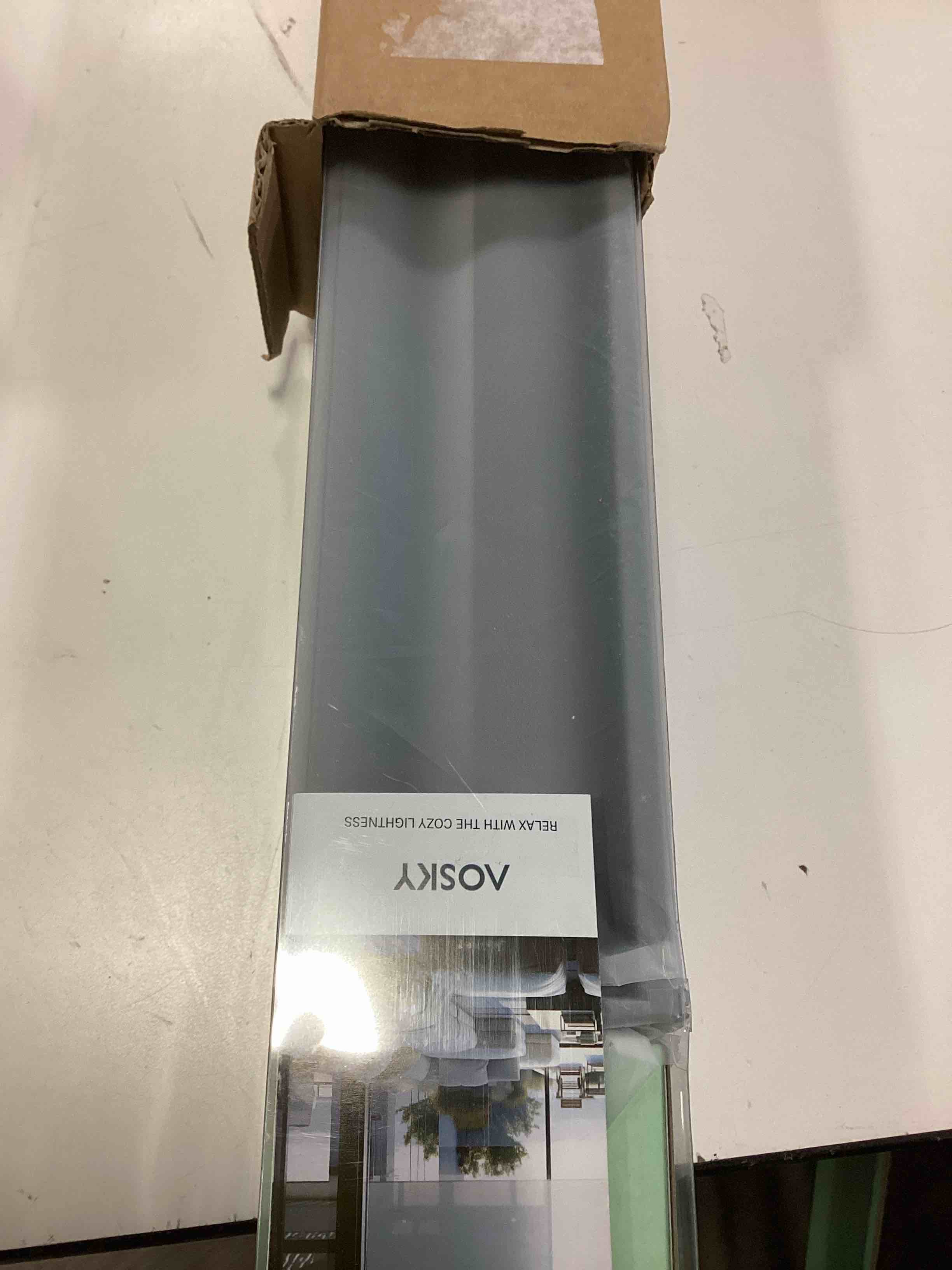 Condition photo showing New/Like New for AOSKY Cordless Zebra Blinds for Windows Pull Down Roller Window Shades Dual Layer Light Filtering Privacy for Day and Night, Free-Stop Door Shades for Home Easy to Install (24" W X 72" H, Grey) 24"W x 72"H Grey