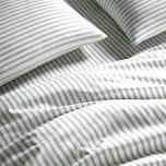 Classic Organic Percale Double Stripe Duvet Cover Set, Queen, White/Pine