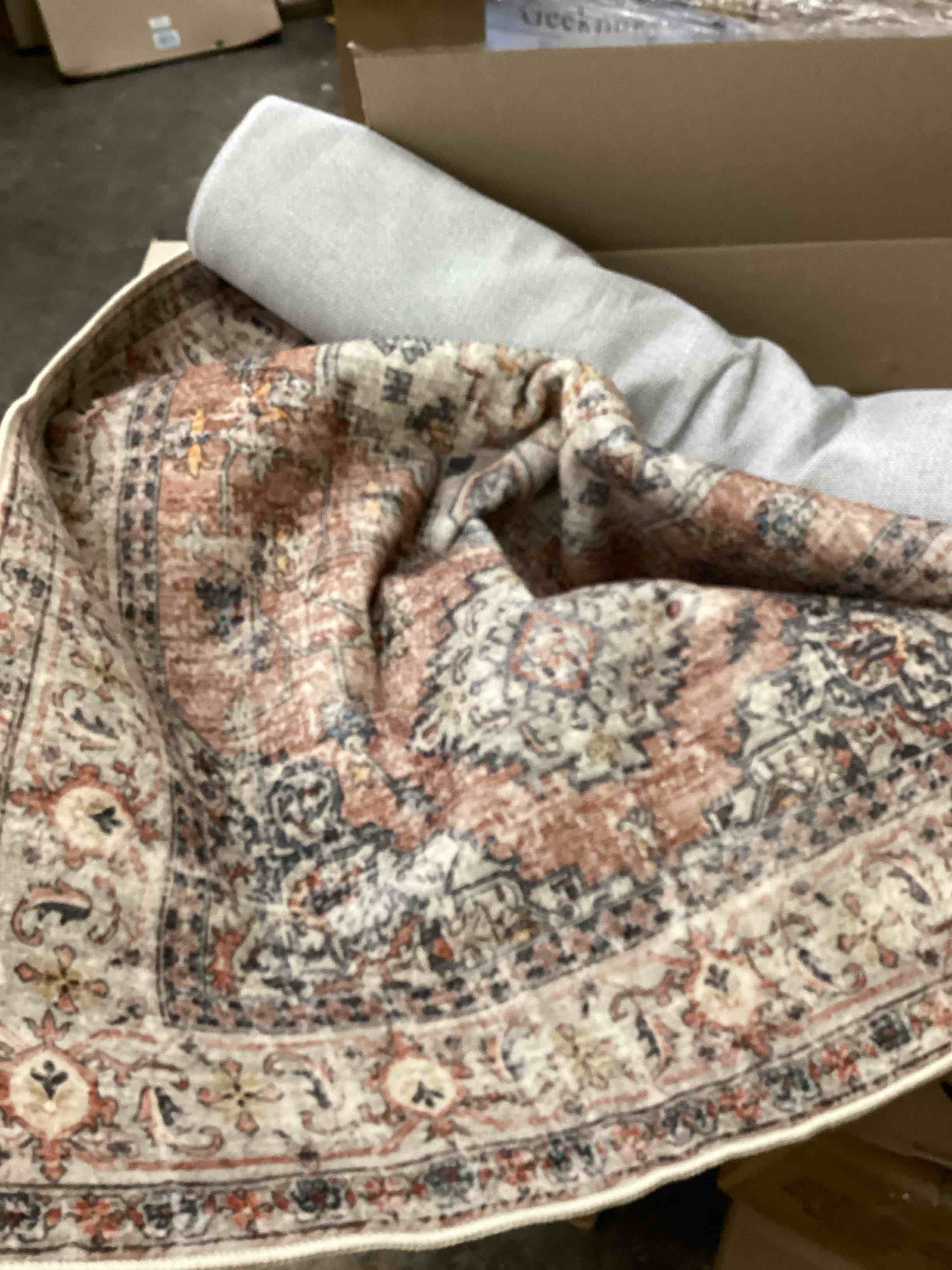 Condition photo showing As Is for Lahome Oriental Washable Runner Rug, 2x6 Runner Rugs for Hallway Kitchen, Ultra-Thin Distressed Vintage Soft Long Carpet for Bathroom Bedroom Laundry Room, Peach/Orange