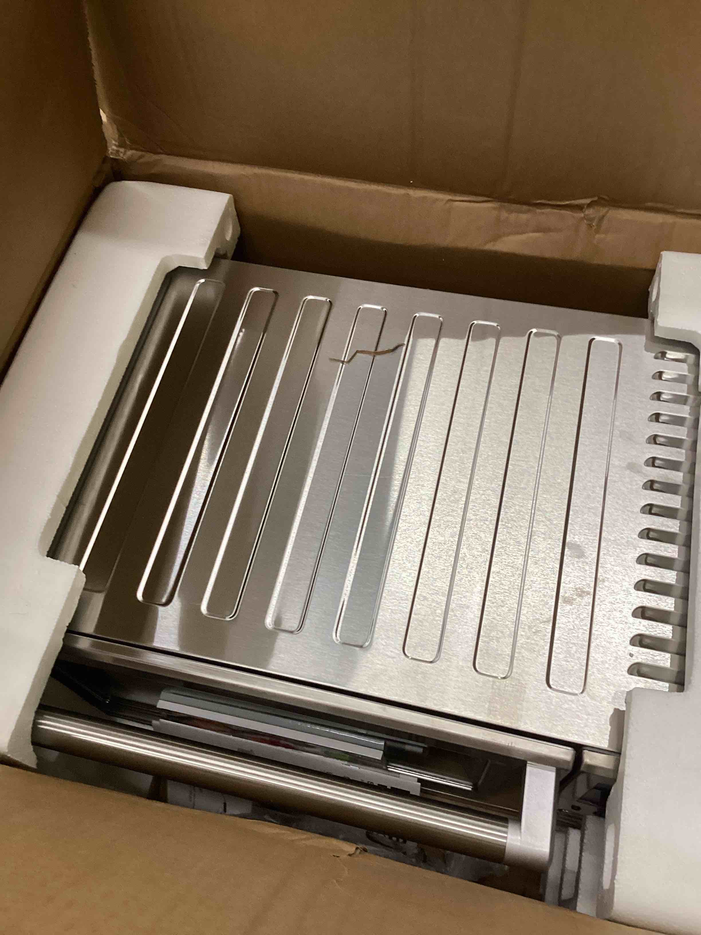 Condition photo showing As Is for Nuwave Bravo XL Pro Air Fryer Toaster Oven with Grill Combo, 2025 New Ultra-Fast Convection System, 35% Crispier, 2X More Even, 142 Presets, 50-500F, Smarter Probe, PFAS Free, 30QT, Stainless Steel Brushed Stainless Steel