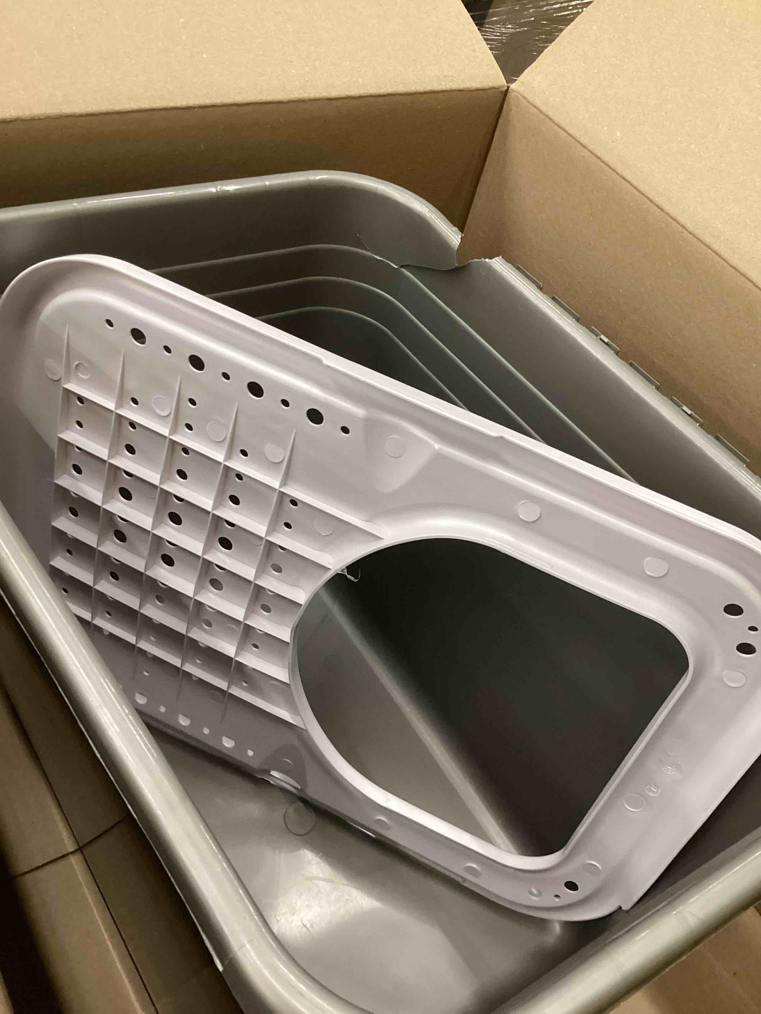 Condition photo showing As Is for Petmate Enclosed Cat Litter Boxes with Hinged Lid and Wide Top Entry Opening, Cat Litter Box Enclosure with Filter Lid, Made in USA, Scoop not Included 1 Count (Pack of 1) Gray