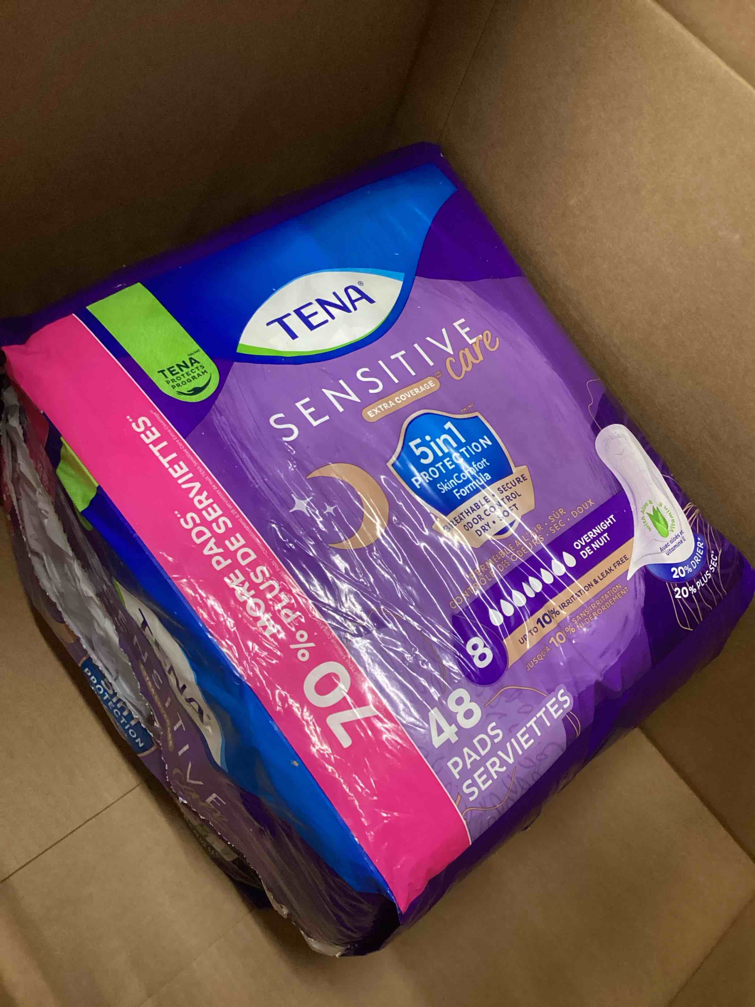 Condition photo showing Good Condition for Tena Sensitive Care Incontinence Pads, Bladder Control, Postpartum for Women, Overnight Absorbency, Extra Coverage, 48 Count