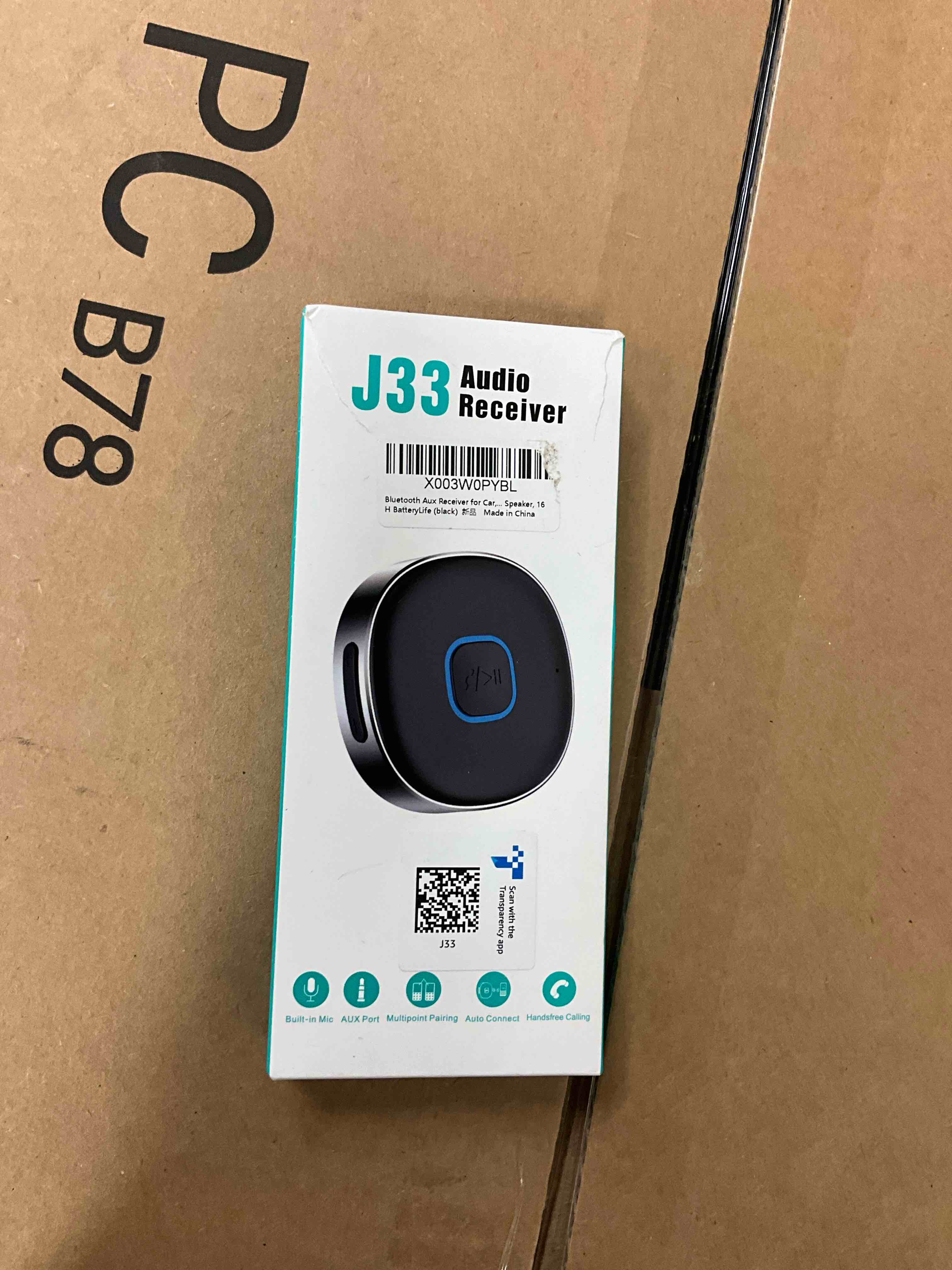 Condition photo showing New/Like New for Bluetooth Receiver, LAICOMEIN Portable 3.5mm Aux Car Adapter, Bluetooth Wireless Audio Receiver for Car/Home Stereo/Wired Headphones/Speaker, 16H Battery Life