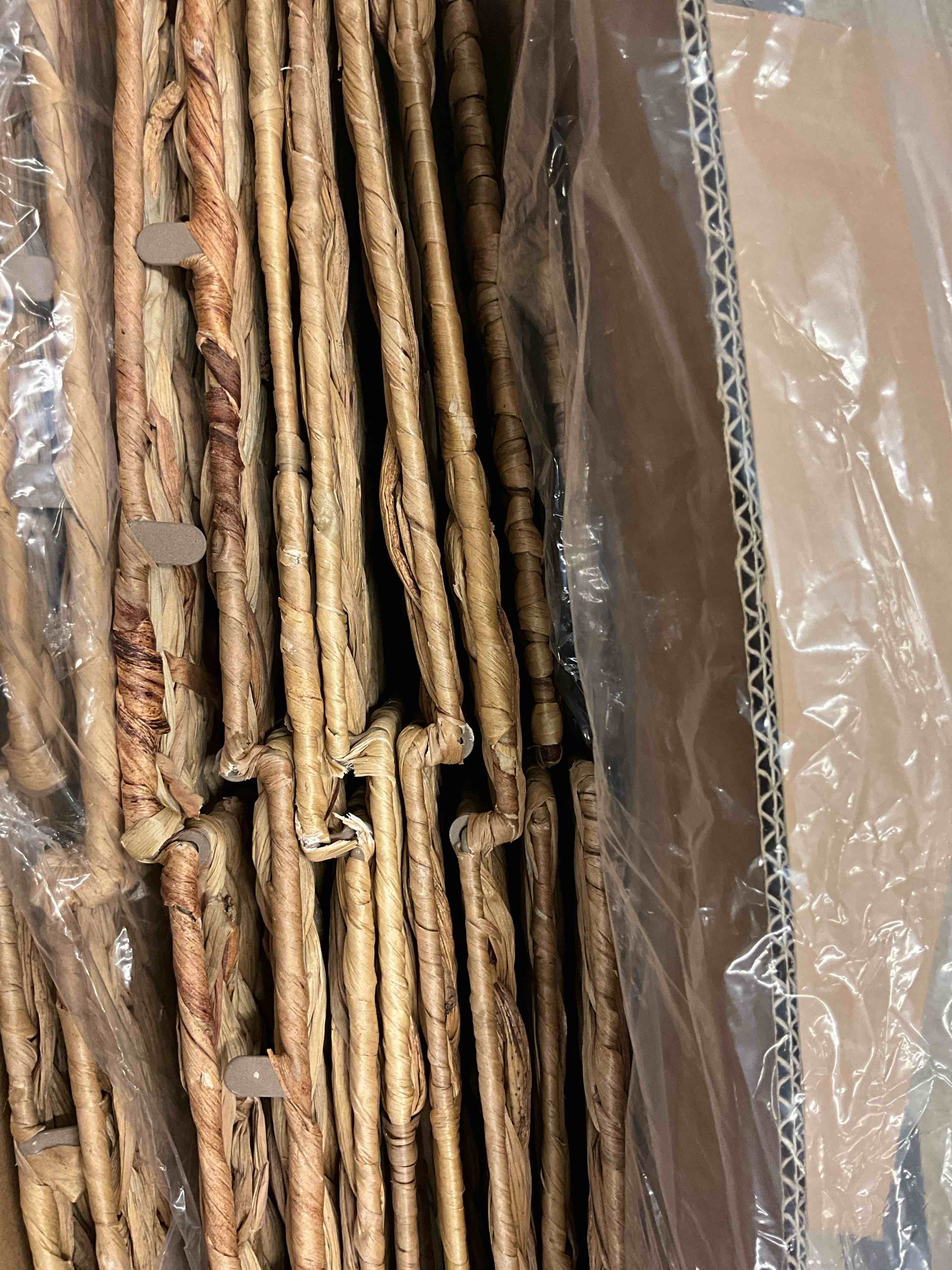 Condition photo showing Good Condition for Storage Baskets 4 Pcs Water Hyacinth Cube 11.2x11.2inch Storage Bins,Foldable Woven Baskets for Bathroom, Bedroom, Laundry, Pantry, Shelves