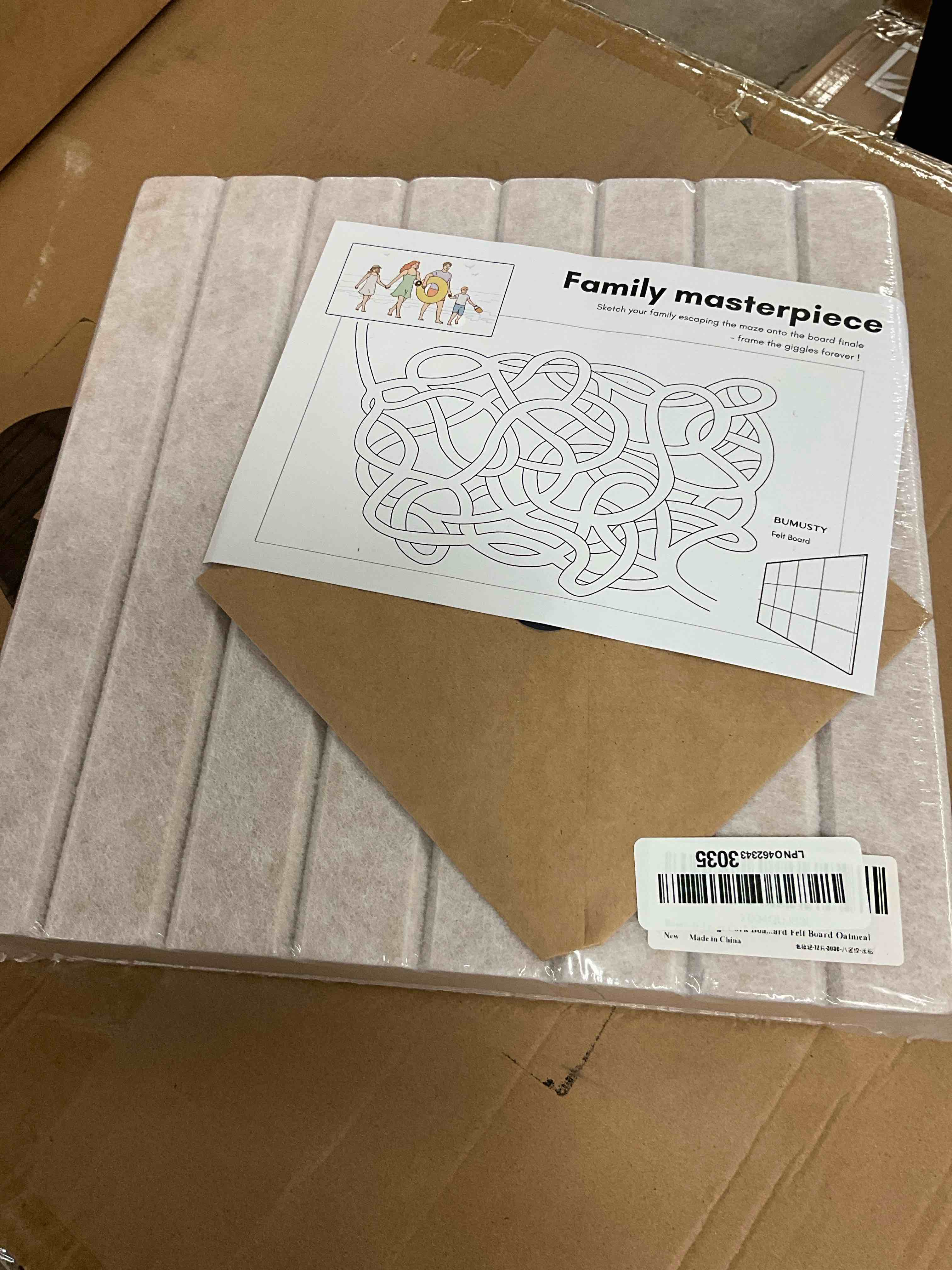 Condition photo showing New/Like New for Bumusty Large Cork Board Alternative-48 x 36" Felt Bulletin Board Tiles, with 30 Pushpins, 70 Adhesive Tabs, 12-Pack Slat Wall Paneling, Cork Boards for Office Push Pin Board Felt Board-Oatmeal Oatmeal Fine-Stripe 12-Pack