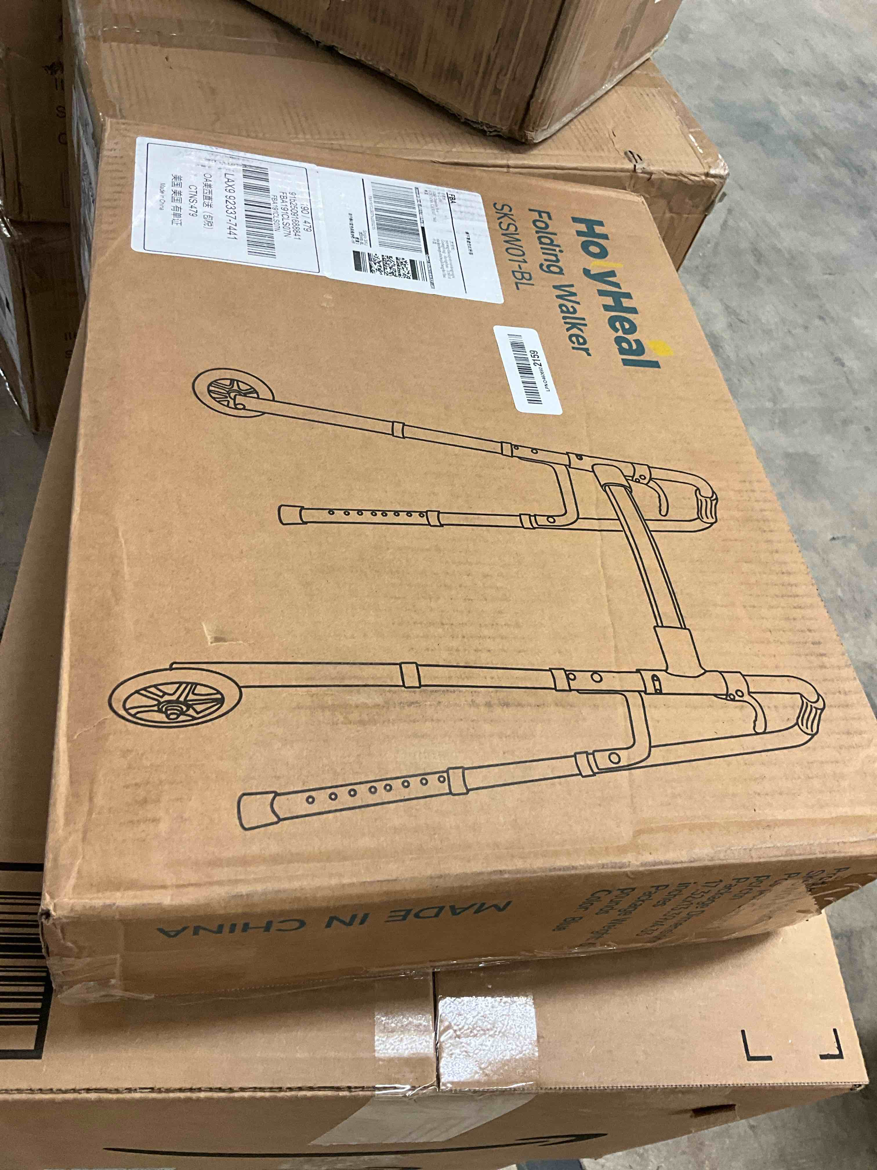 Condition photo showing New/Like New for Walkers for Seniors, Folding Walker with Wheels and 2 Skis, Lightweight Rolling Walker Supports Up to 350 Pounds, Adjustable Height, Adult Compact Standard Walkers with Aluminum Frame, Blue Blue with Skis