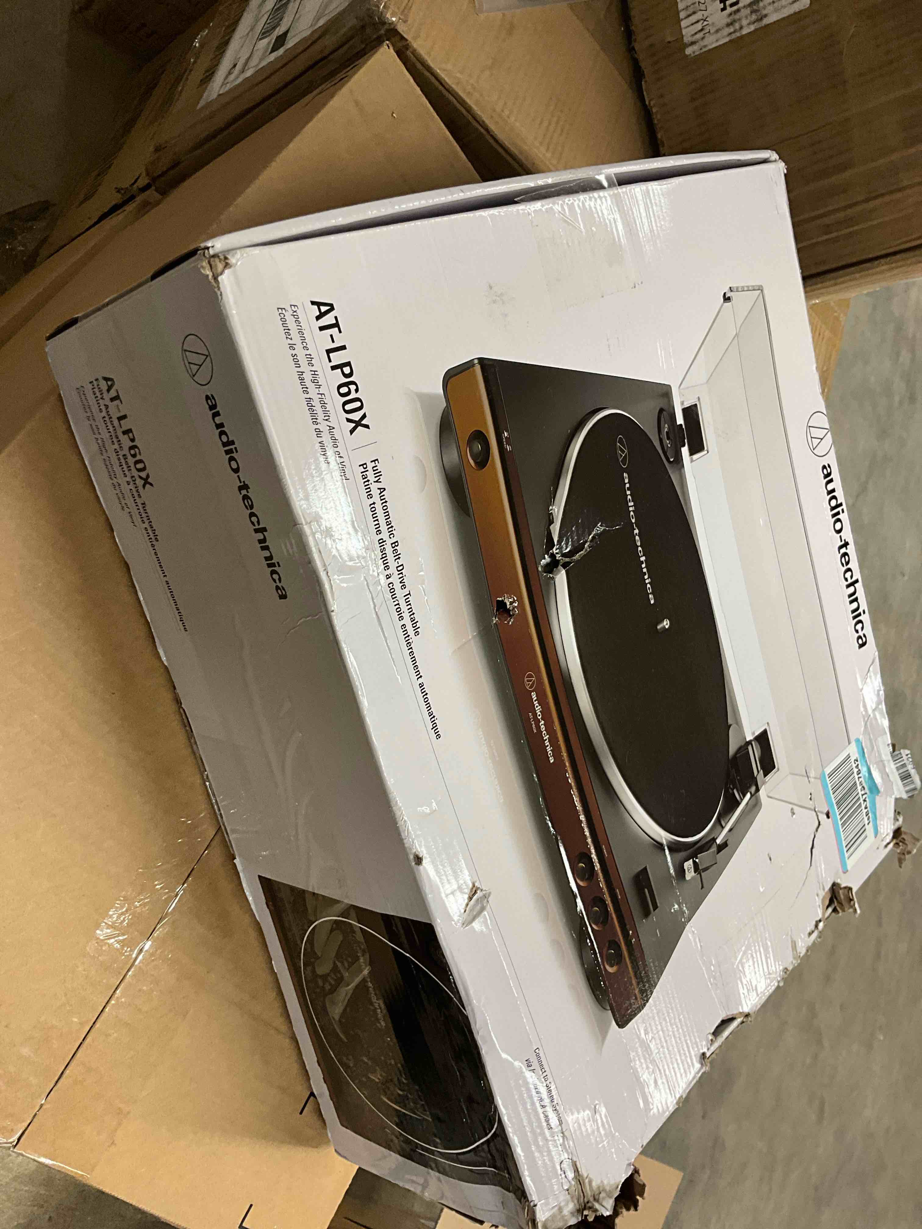 Condition photo showing Good Condition for Audio-Technica At-LP60X-BW Fully Automatic Belt-Drive Stereo Turntable, Hi-Fi, 2 Speed, Dust Cover, Anti-Resonance, Die-Cast Aluminum Platter Brown Brown/Black Wired Turntable