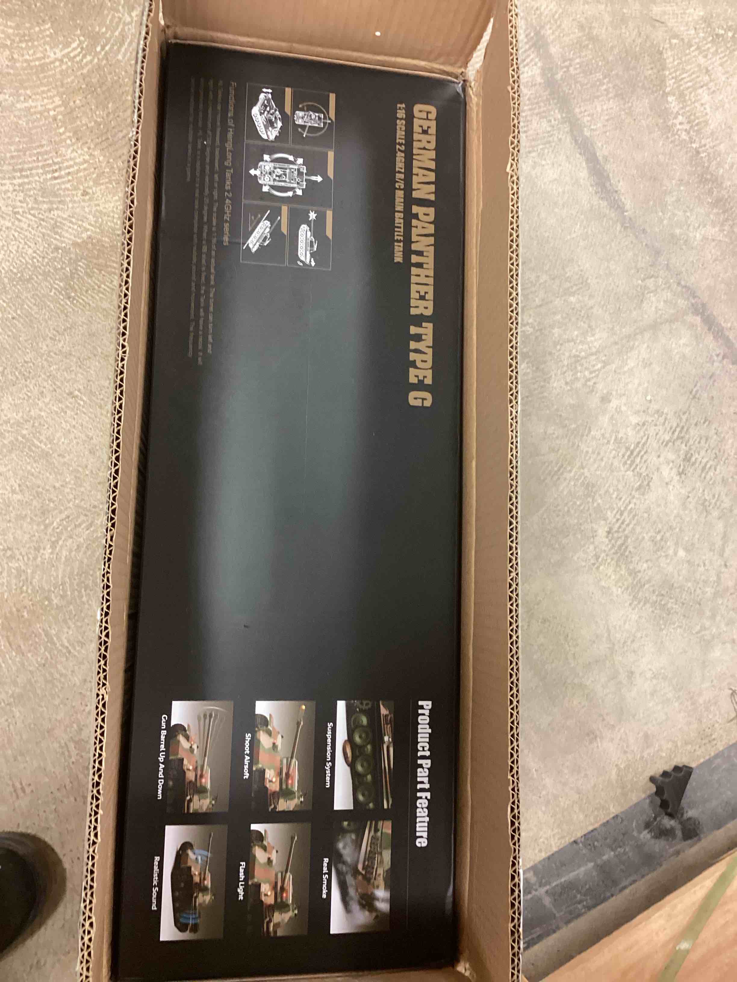 Condition photo showing New/Like New for 1/16 RC Tank, Heng Long German Panther Type G RC Battle Army Toy with Smoke, Sound, Lights, 2.4G Remote Control Tank That Shoot with Upgraded Metal Tracks, Idler and Sprocket Wheel, Steel Gearbox