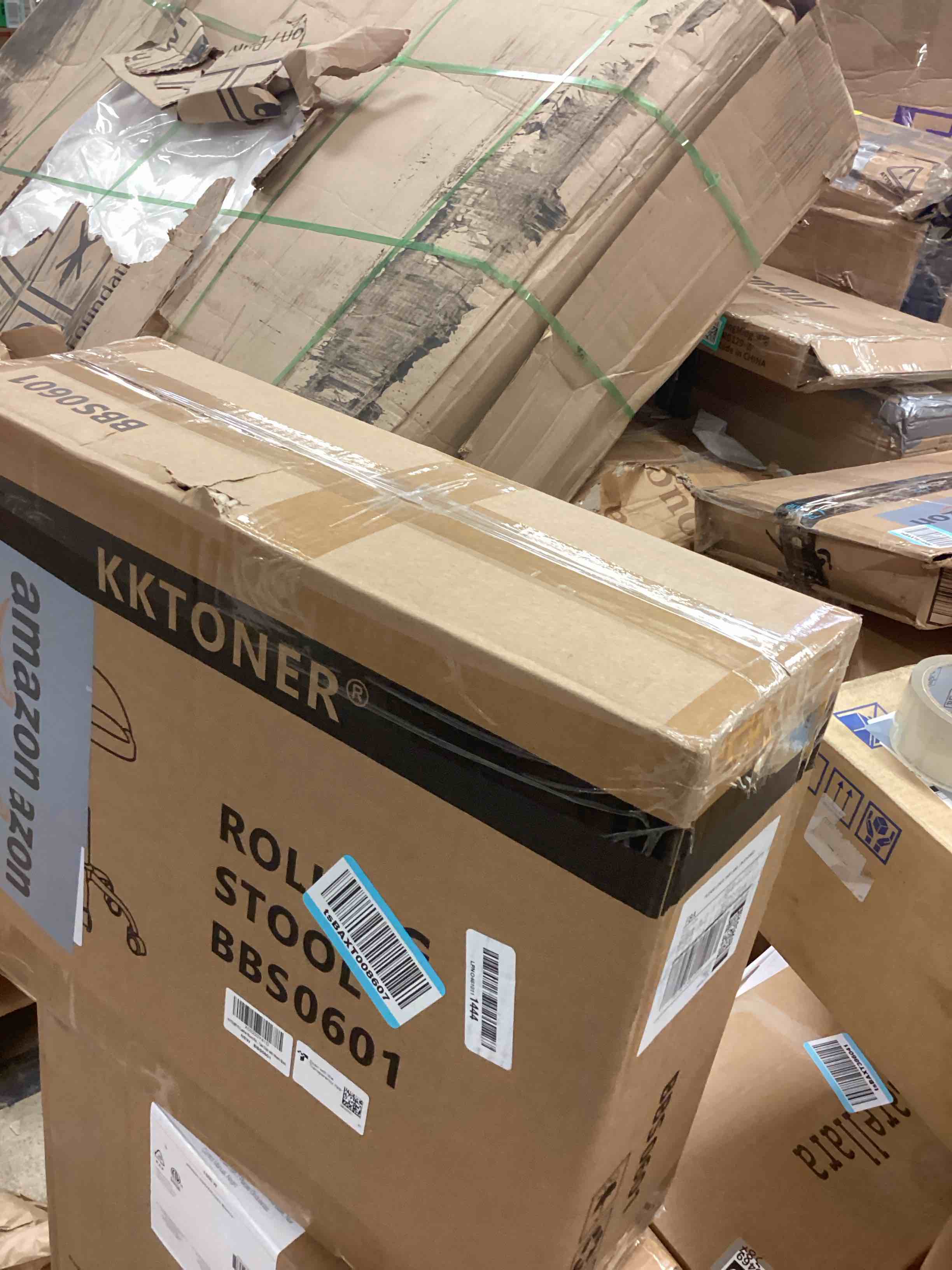 Condition photo showing New/Like New for KKTONER PU Leather Round Rolling Stool with Back Rest Height Adjustable Swivel Drafting Work SPA Task Chair with Wheels Black