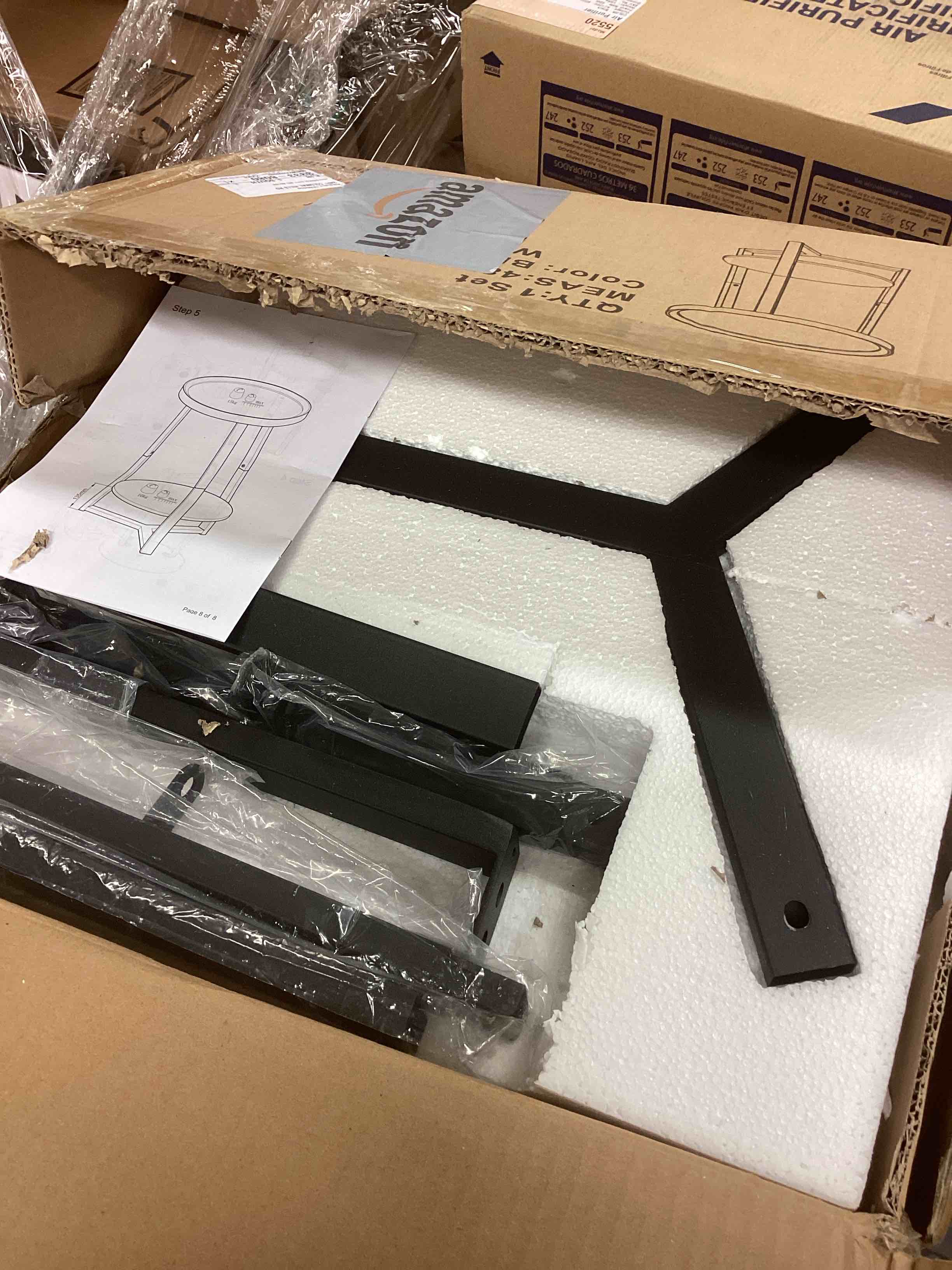 Condition photo showing New/Like New for Gadroad Round End Table with Storage Shelf, 2 Tier Farmhouse Side Table Nightstand for Living Room, Bedroom, Wood Tabletop & Black Metal Frame, Brown 15.7 * 15.7 * 23.0inches Brown No Charging Station