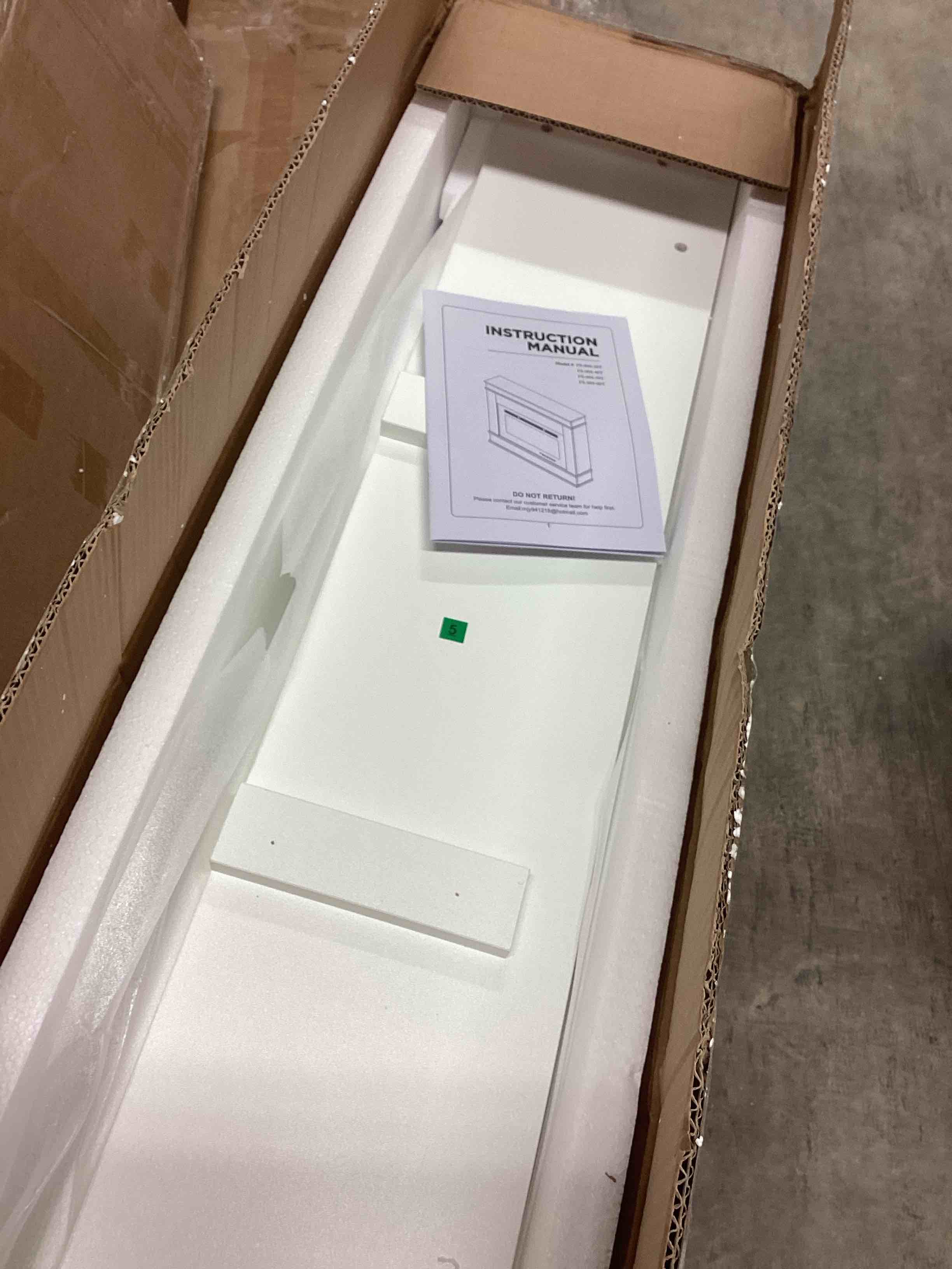 Condition photo showing New/Like New for melamine fireplace mantel fs-yc-004wh-30t - (incomplete one box of two only)