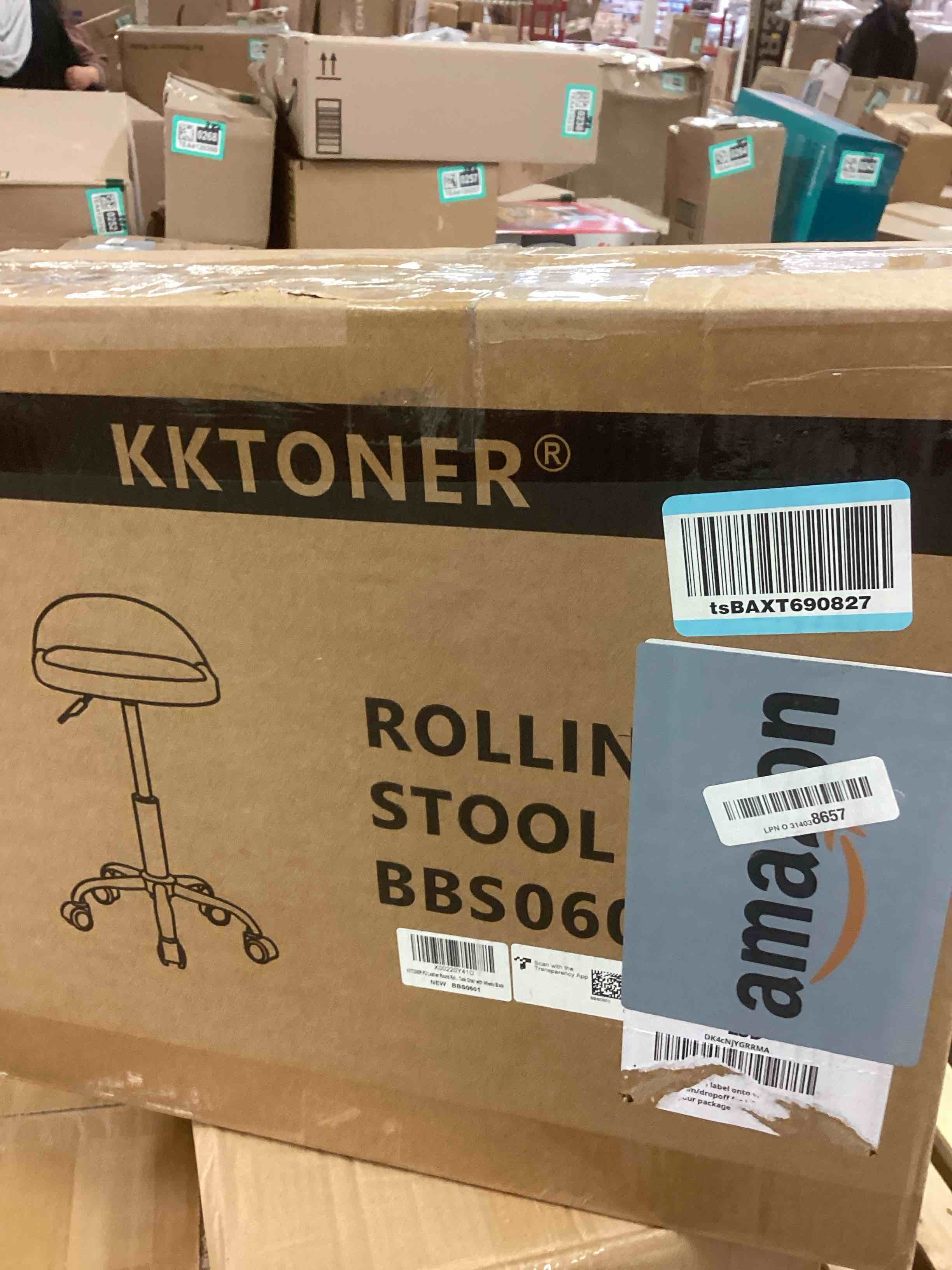 Condition photo showing New/Like New for KKTONER PU Leather Round Rolling Stool with Back Rest Height Adjustable Swivel Drafting Work SPA Task Chair with Wheels Black