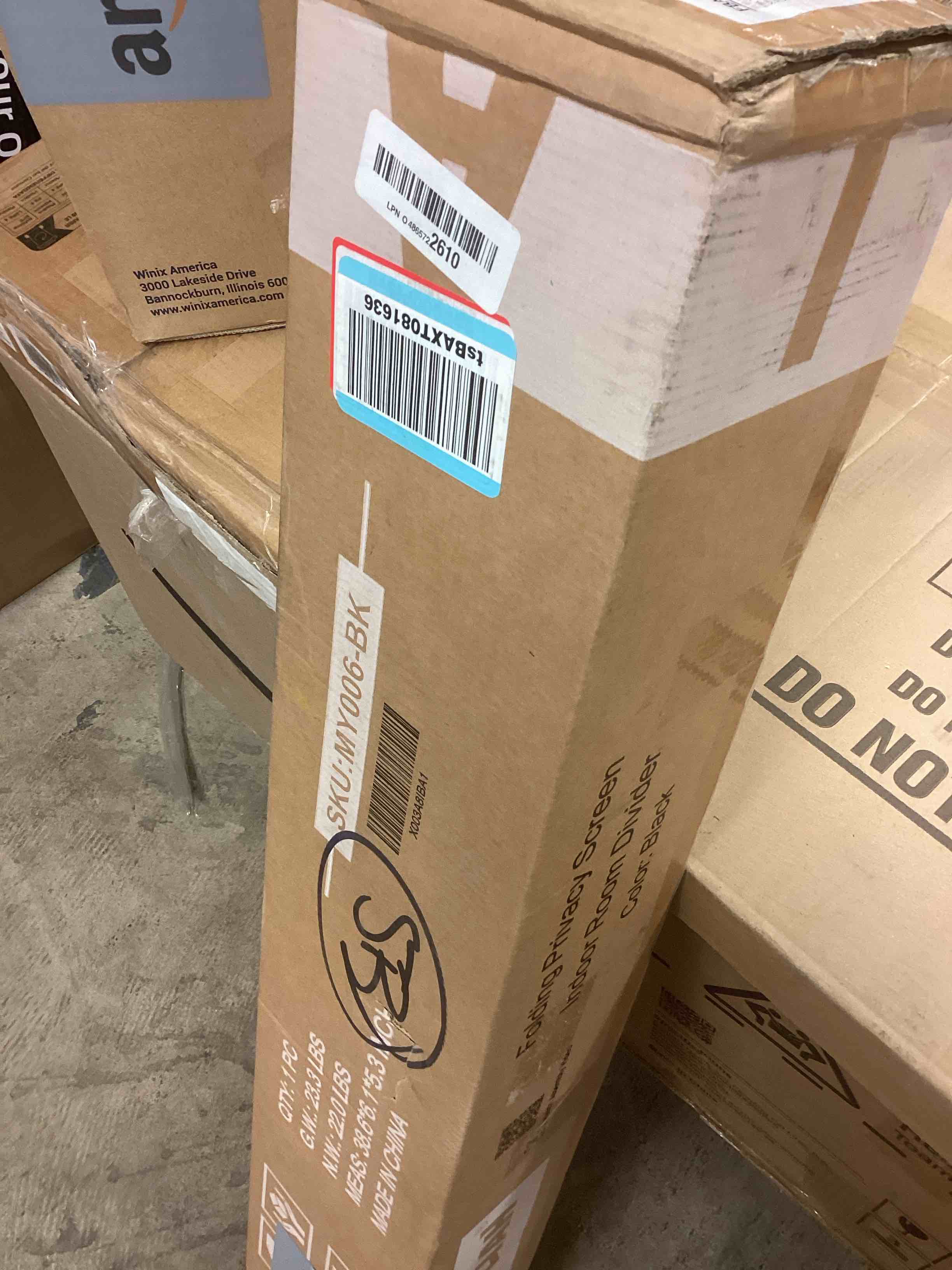 Condition photo showing New/Like New for MAYOLIAH 6 Panel Folding Privacy Screen 9ft Wide, 6ft Tall Partition Room Divider Portable Office Walls Dividers, Black Black 6 Panel