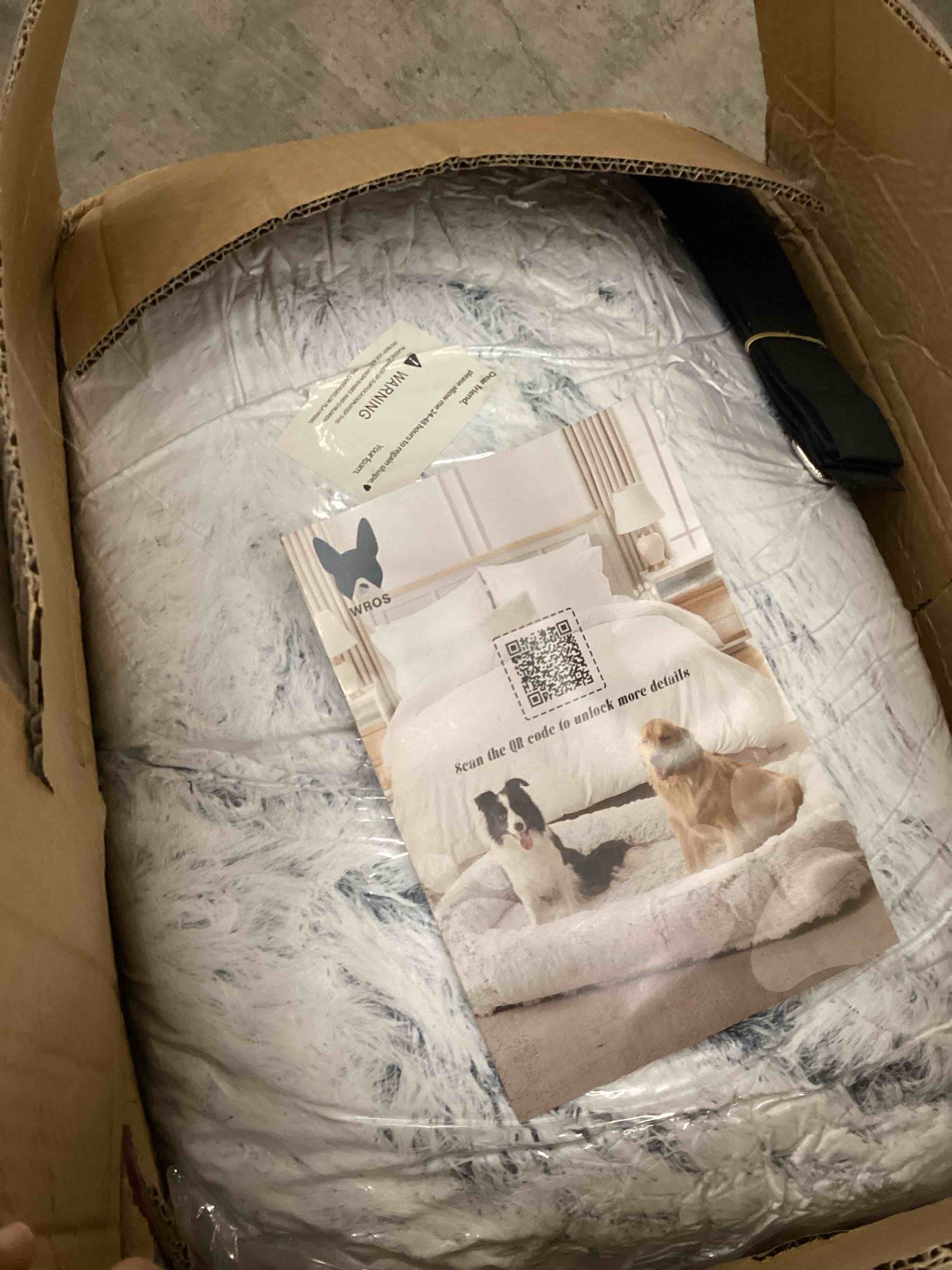 Condition photo showing New/Like New for Bedsure Calming Human Dog Bed, 71" x 44" x 12" Giant Human Dog Bed for Adults People Fits Pet Families with Storage Pocket, Fluffy Faux Fur Orthopedic Pet Bean Bed, Frost Grey