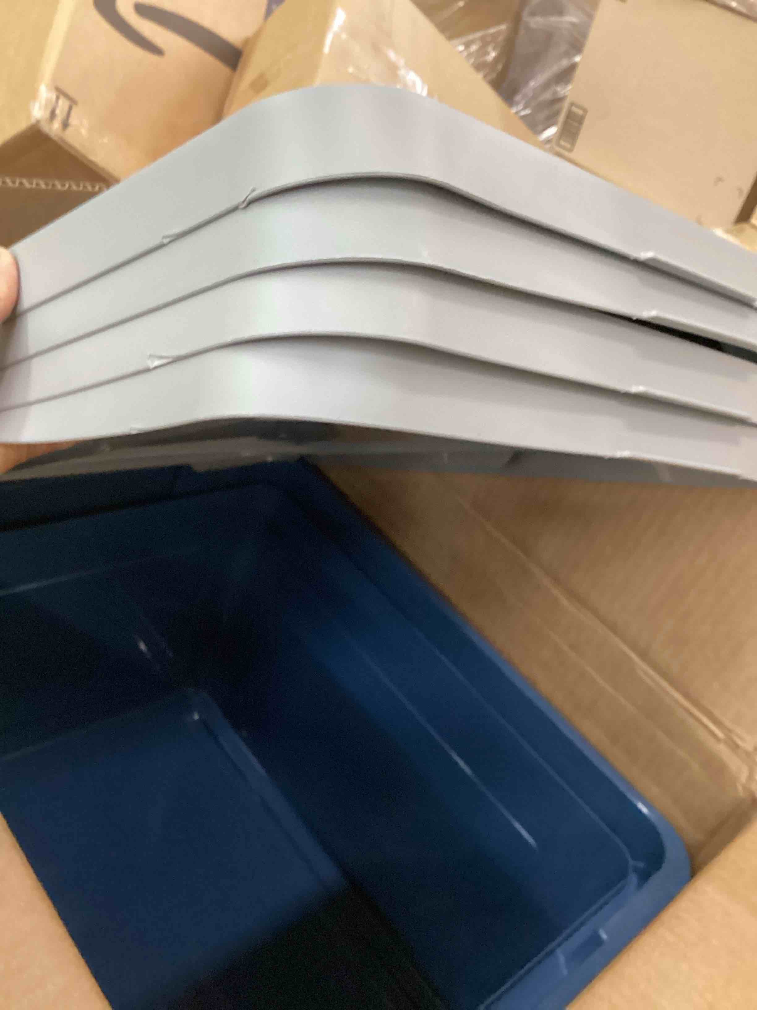 Condition photo showing Good Condition for IRIS USA File Box Plastic File Organizer for Letter/Legal File, Document Box, Durable Storage Bin Tote with Secure Latching Lid, Stackable, BPA-Free, Eco Friendly, Sustainable, Navy/Gray 35 Qt. 4 Pack Eco-Friendly - 4 Pack