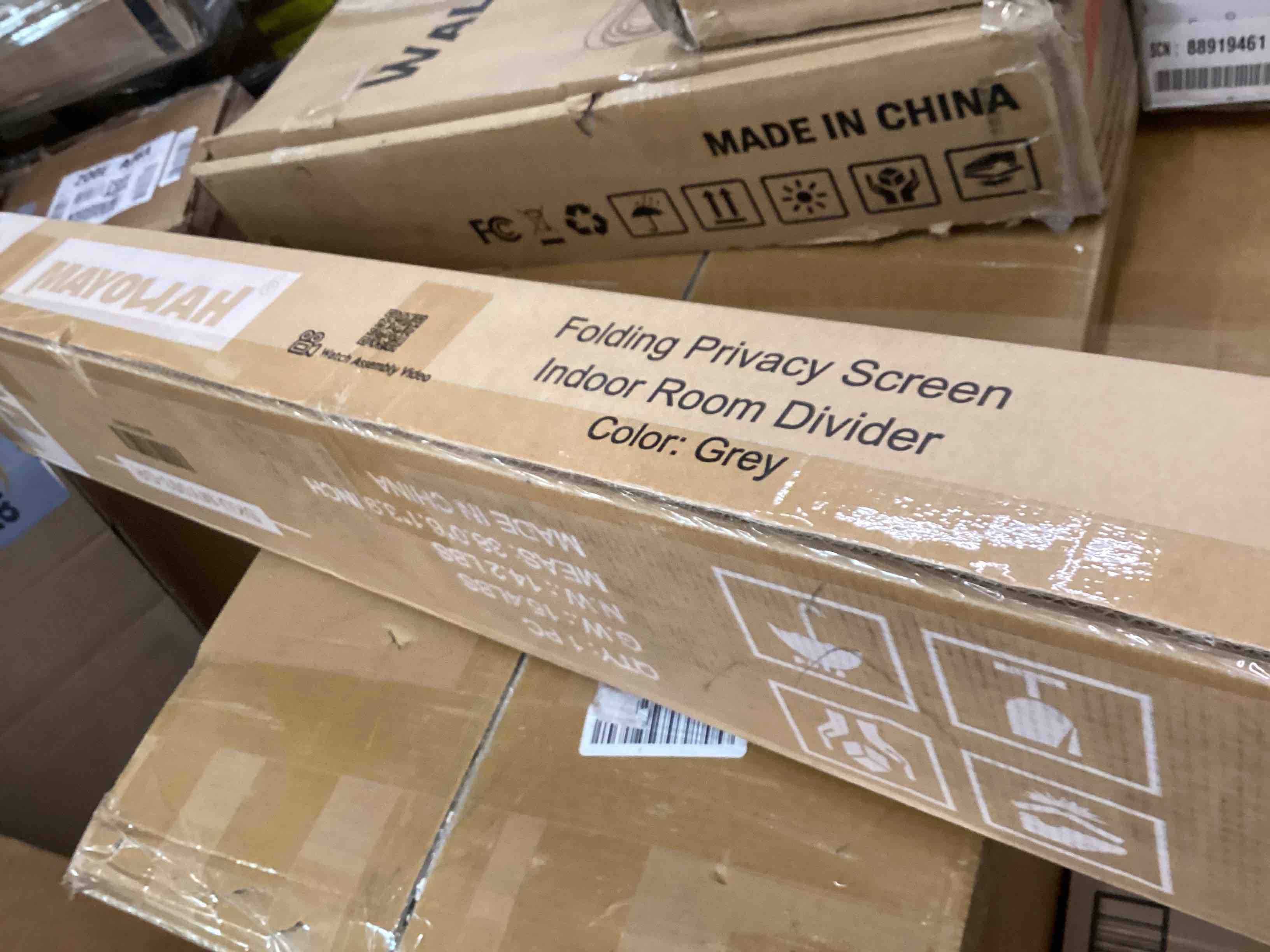 Condition photo showing New/Like New for MAYOLIAH Partition Room Dividers 3 Panel Folding Privacy Screens 6 Ft Tall Portable Office Walls Dividers for Room Separator 102"x20"x71", Grey Grey 34"-3 Panel-Arc Base