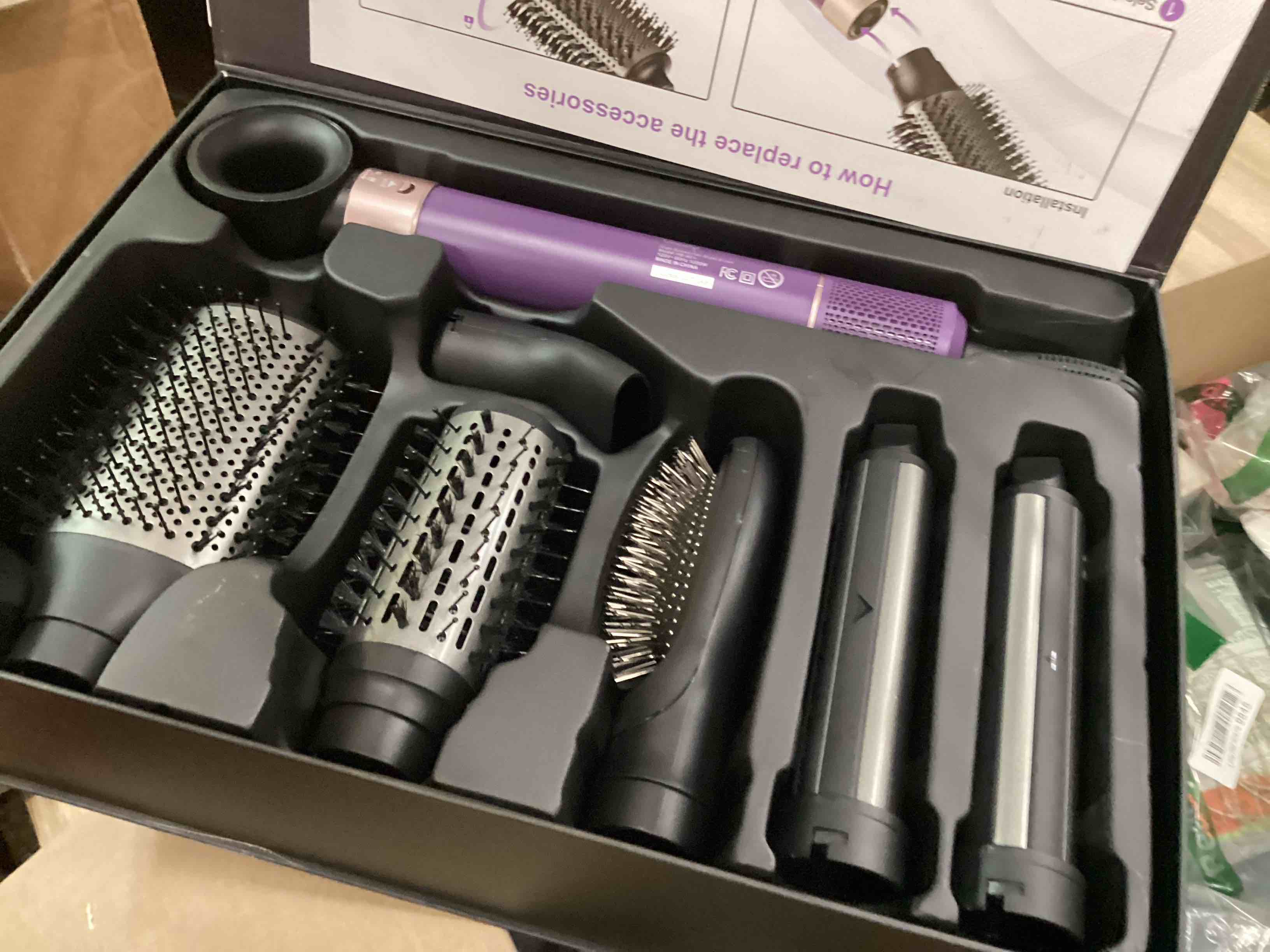 Condition photo showing Good Condition for 7 in 1 Blow Dryer Brush Set – Hot Air Styler for Fast Drying, Curling, Straightening & Volumizing – Ionic Hair Dryer Brush with 1500W Power – No Heat Damage for All Hair Types – Lilac