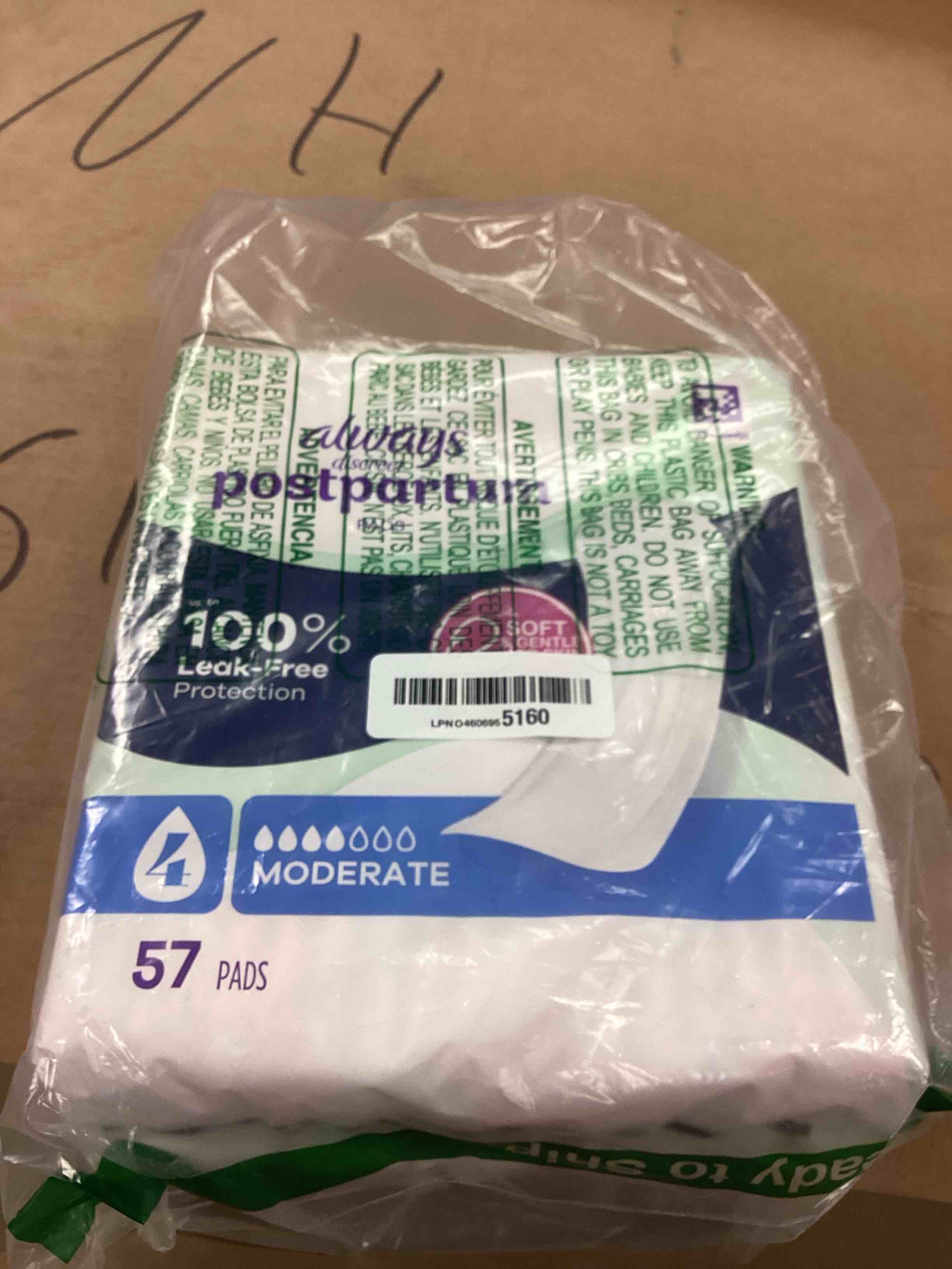 Condition photo showing Brand New for Always Discreet Postpartum Incontinence Pads, Moderate Absorbency, 57 Count