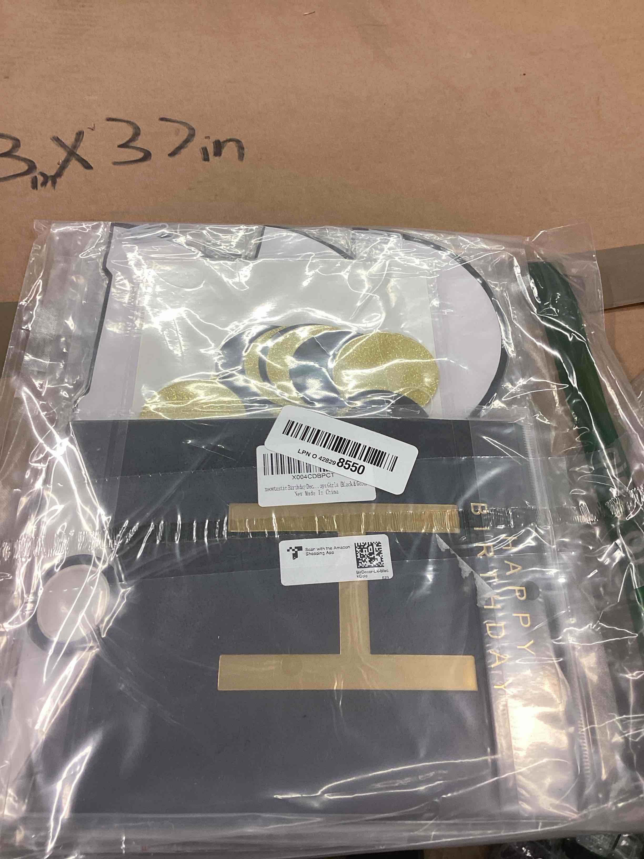 Condition photo showing New/Like New for meowtastic Birthday Decorations, Happy Birthday Banner with Honeycomb Balls, Star Hanging Swirl Streamers, Circle Dot Garland, Happy Birthday Party Decorations for Women Men Boys Girls (Black & Gold) Black and Gold