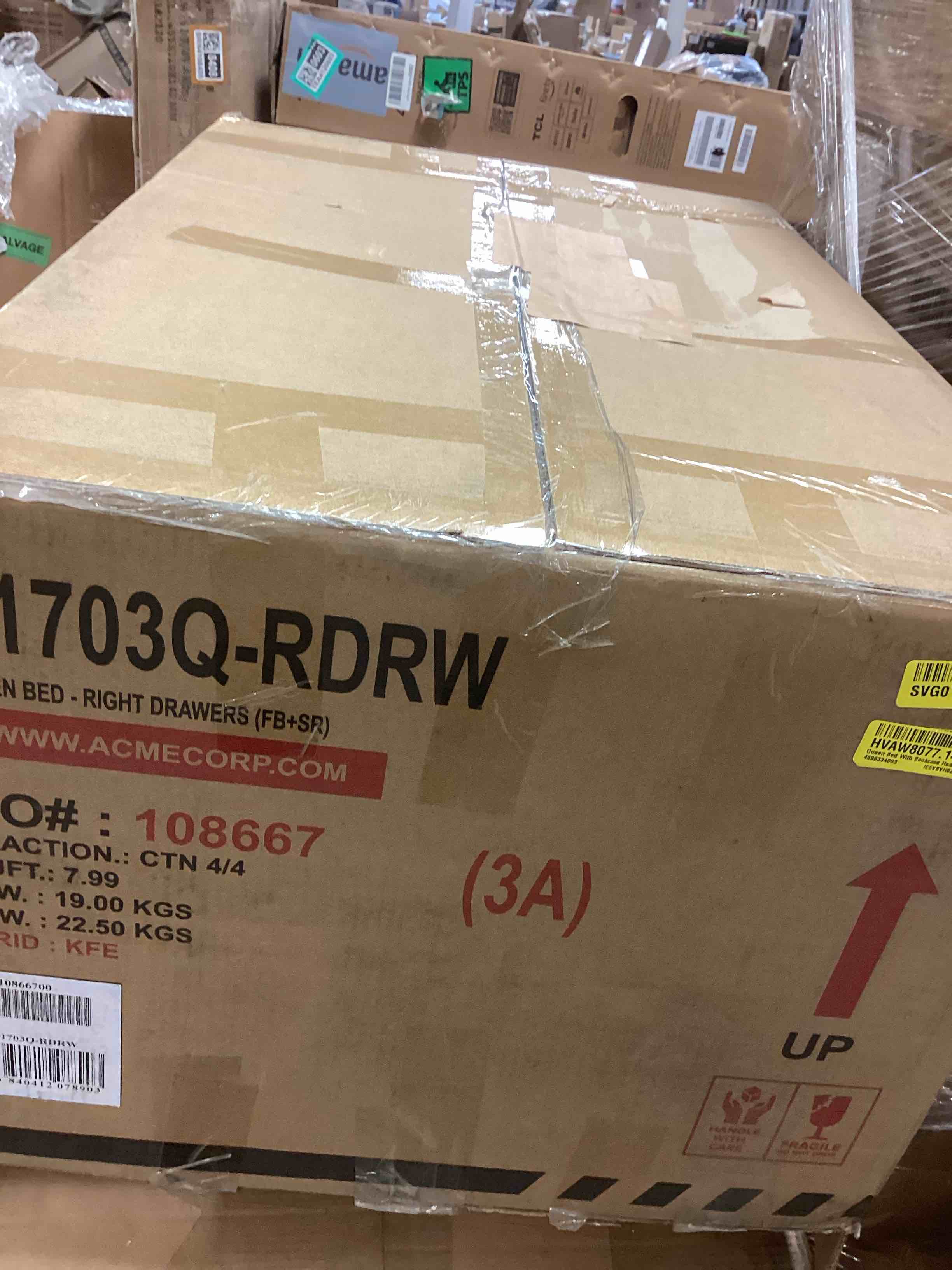 Condition photo showing Good Condition for Acme Ireland Queen Storage Bed in White, incomplete one box only