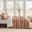 evergrace cross stitch pre-washed cotton quilt bedding set king size, oversized 3 pieces lightweight bedspread coverlet for all season, with 2 matching shams, camel brown,108"x96"