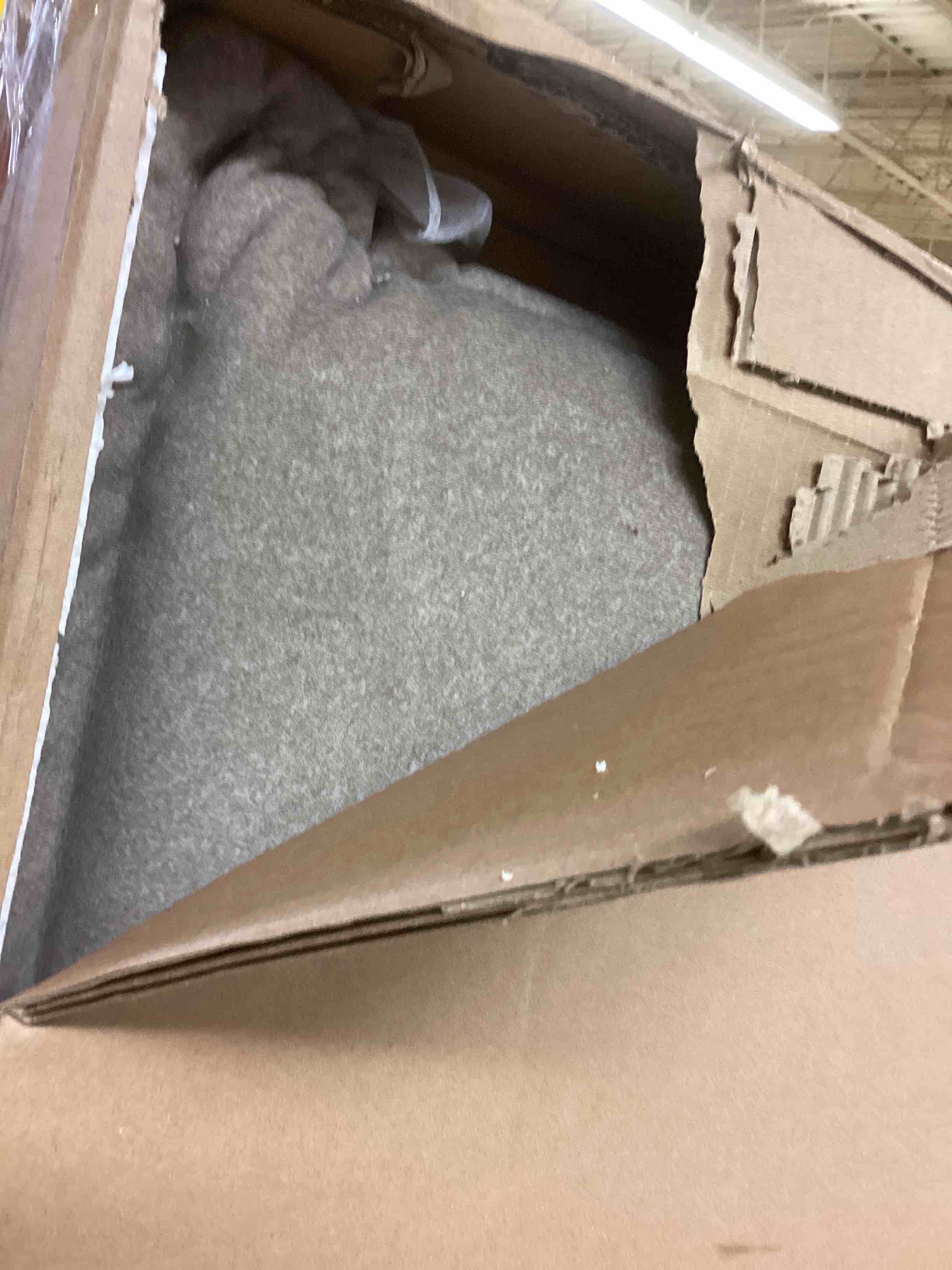 Condition photo showing New/Like New for DG Casa Lottie Green Flange Edge Bed Frame with Headboard – Queen Size Bed Upholstered Olive Fabric – Knife Edge Seams – No Box Spring Required (incomplete headboard only)