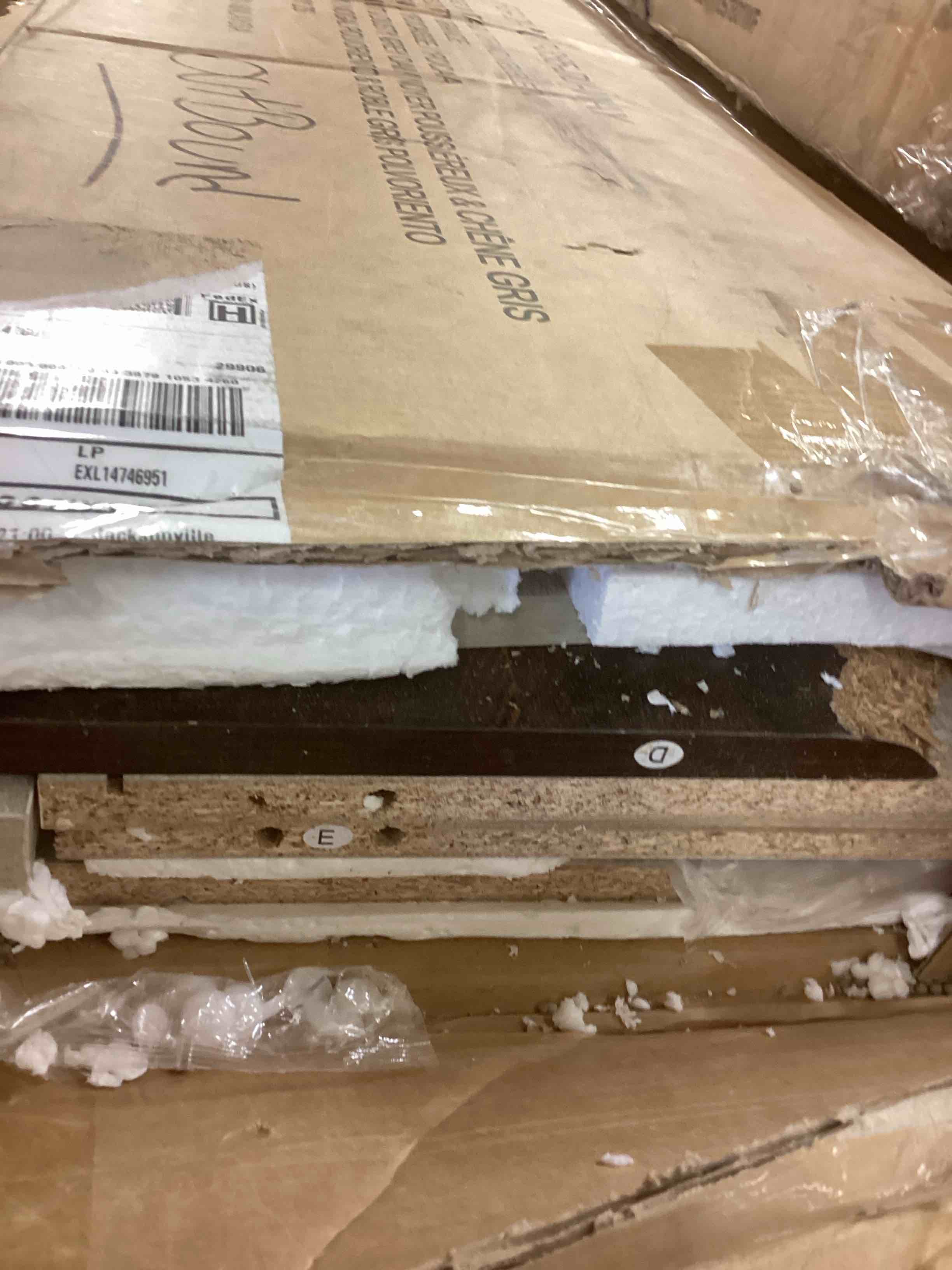 Condition photo showing As Is for Media Console - 6 Open Storage Shelves ,dusty walnut & dusty grey oak ( color different from stock photo)