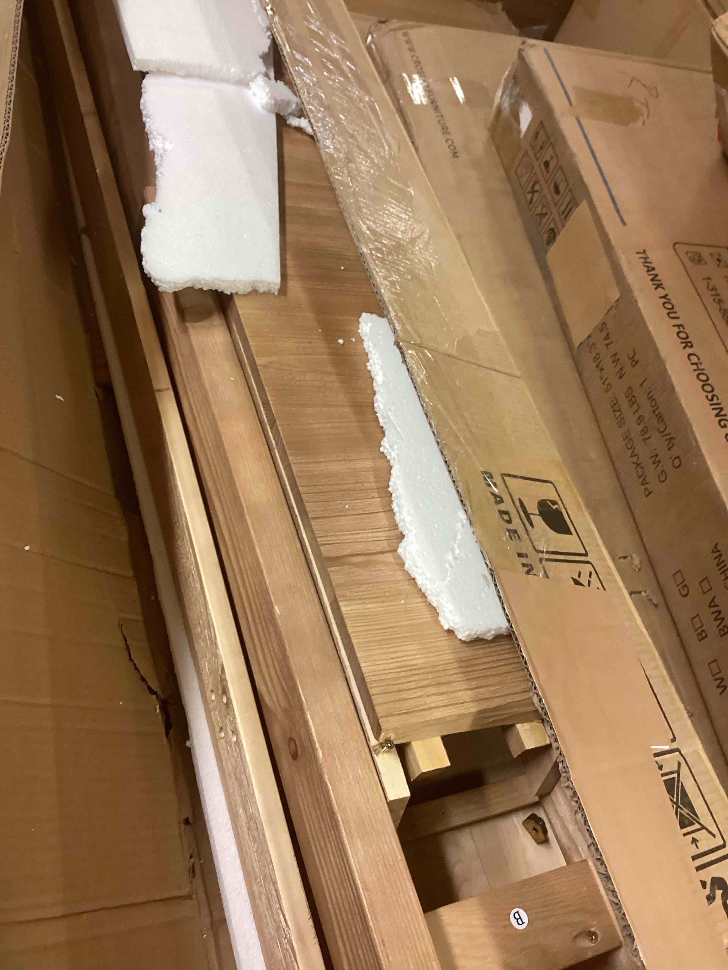 Condition photo showing As Is for 60” naturally weathered reclaimed solid wood console table