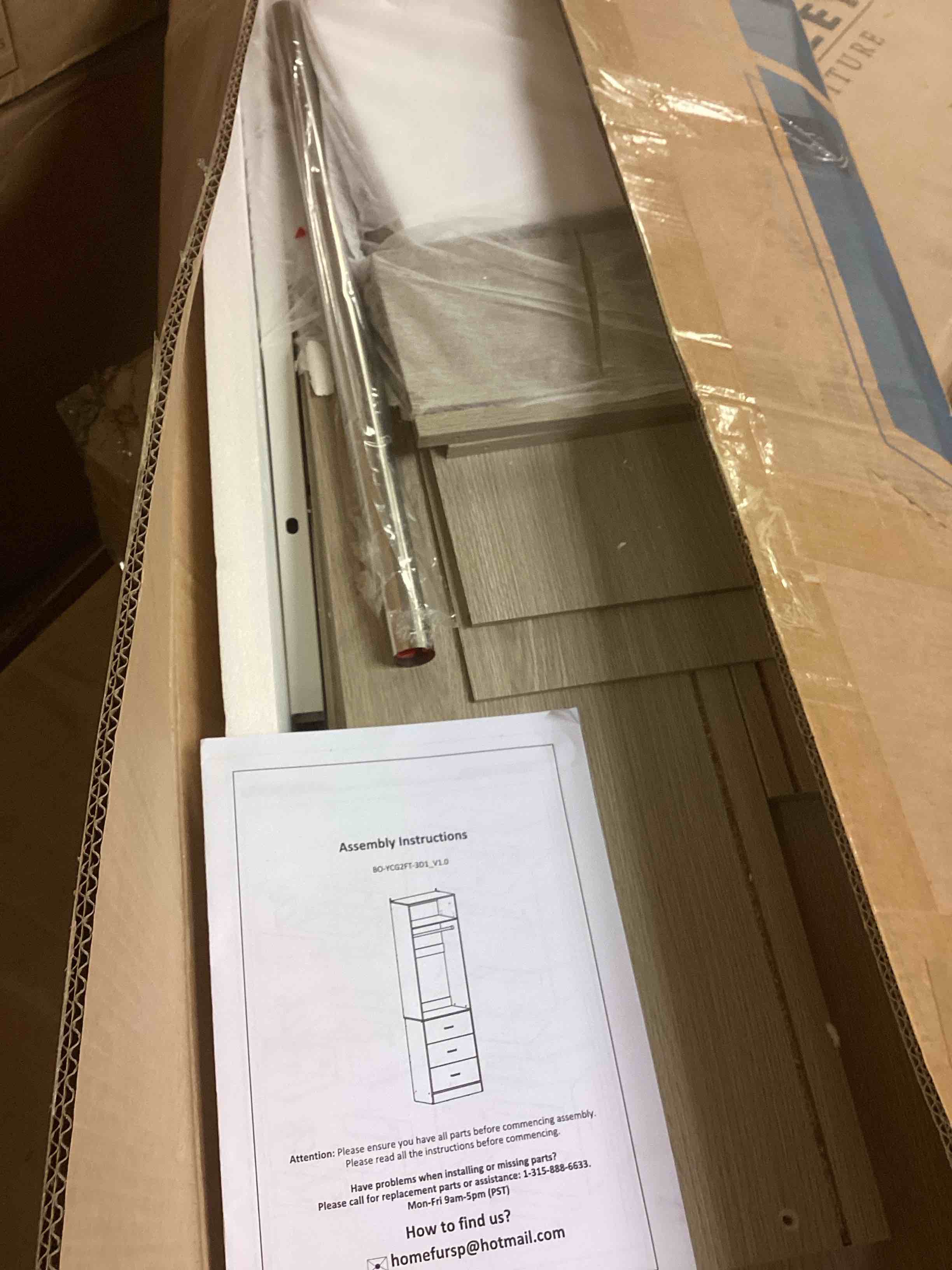 Condition photo showing Good Condition for 96 inch Closet Organizer System with 3 Wood Drawers and 3 Hanging Rods, Freestanding, and Adjustable