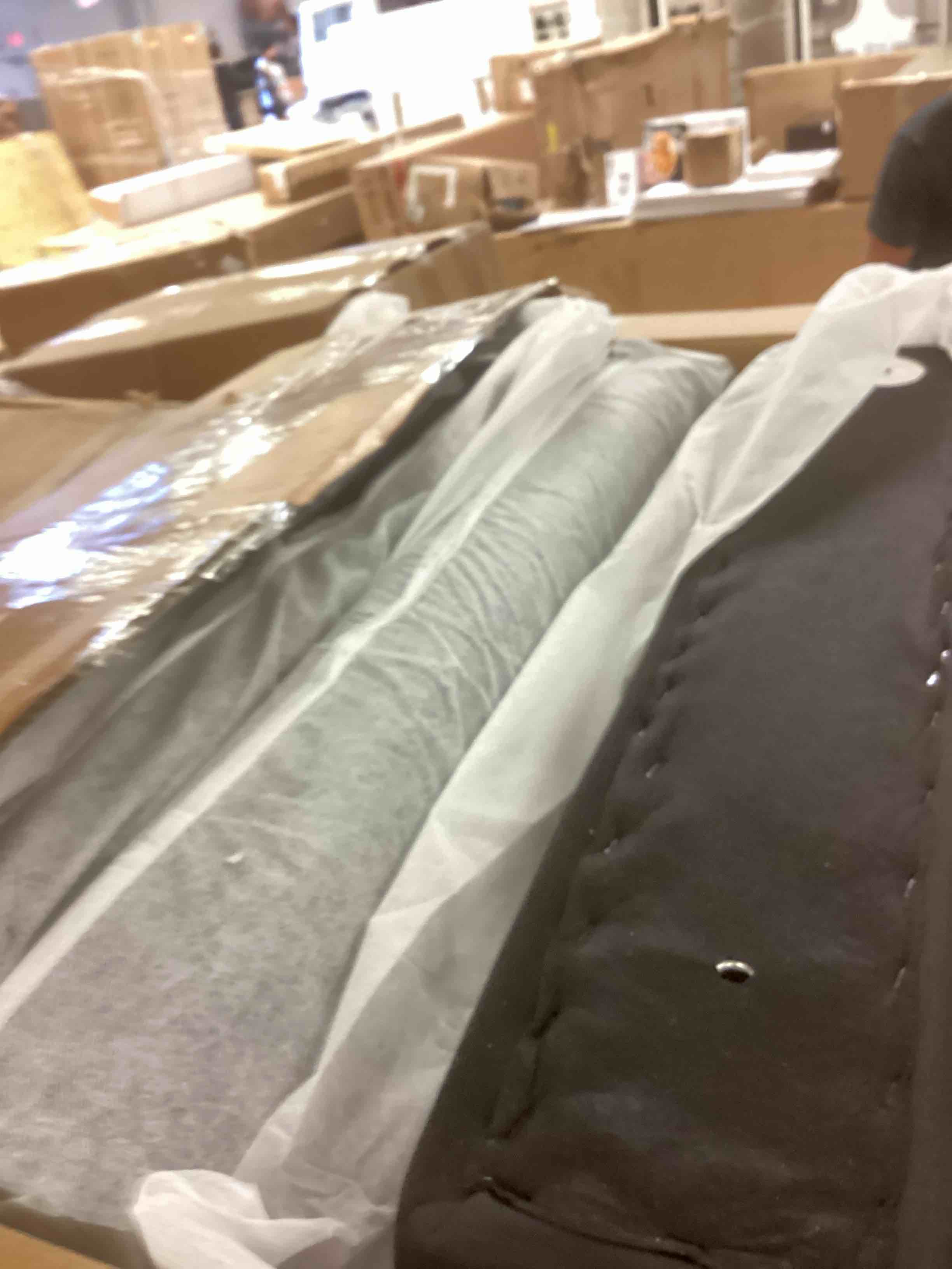 Condition photo showing Good Condition for 77.95" Wide Modern Double-Sided Upholstered Chaise Lounge, Chenille Fabric Sleeper Sofa with 4 Throw Pillows, Rubberwood Legs,black ( incomplete one box only) (color different from stock photo)