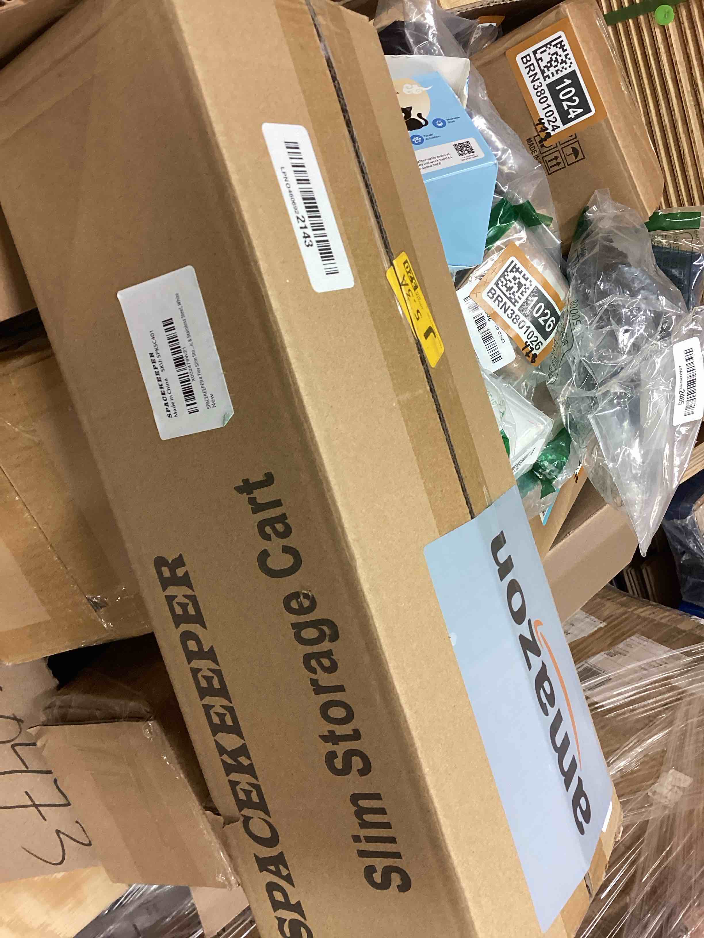 Condition photo showing New/Like New for SPACEKEEPER Slim Rolling Storage Cart 4 Tier Bathroom Organizer Mobile Shelving Unit Utility Cart Tower Rack for Kitchen Laundry Narrow Places, White