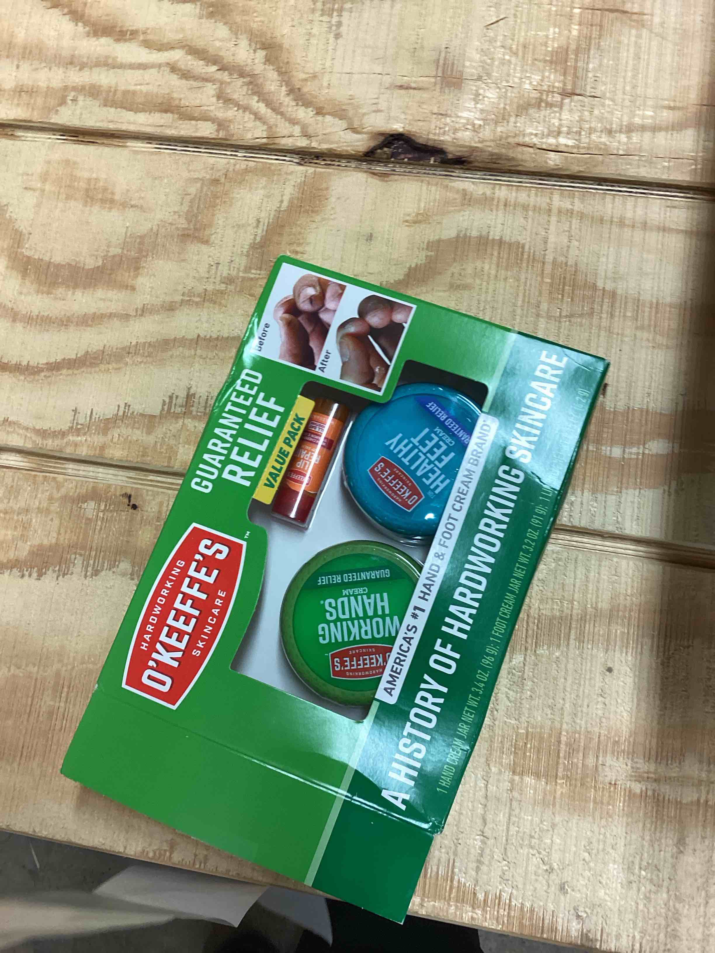 Condition photo showing New/Like New for O'Keeffe's Giftbox Including Lip Repair with Cherry and Vitamin E Oil Stick, Working Hands Jar and Healthy Feet Jar, Gift Idea 1 Count (Pack of 1) Cherry