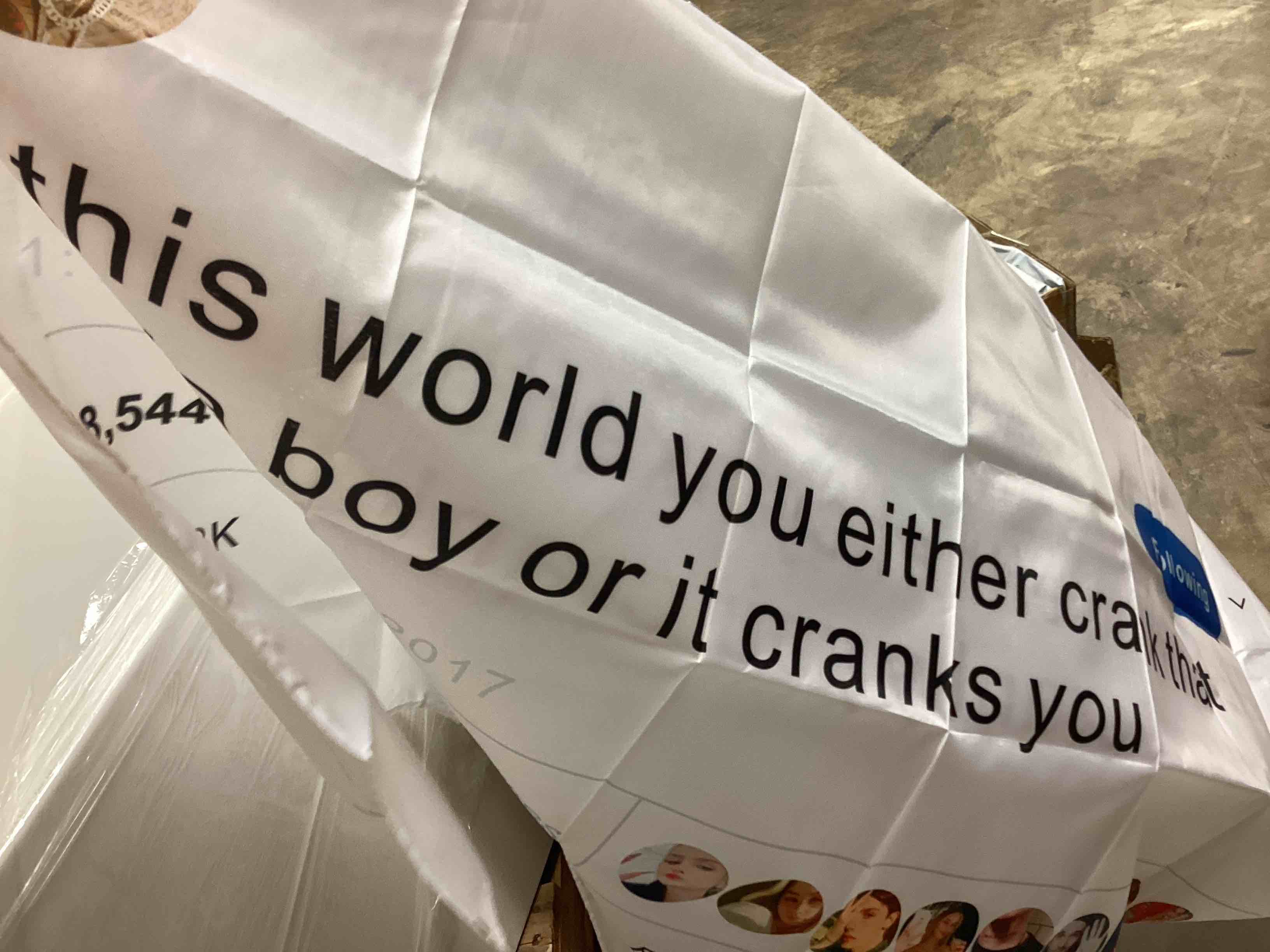 Condition photo showing New/Like New for (Case of 19 packs) Soulja Boy Flag 3x5FT In This World You Either Crank That Flag for College Dorm Room Decorations Double Sewing Edges and 4 Shiny Brass Grommets 100% Polyester (2 Pcs)