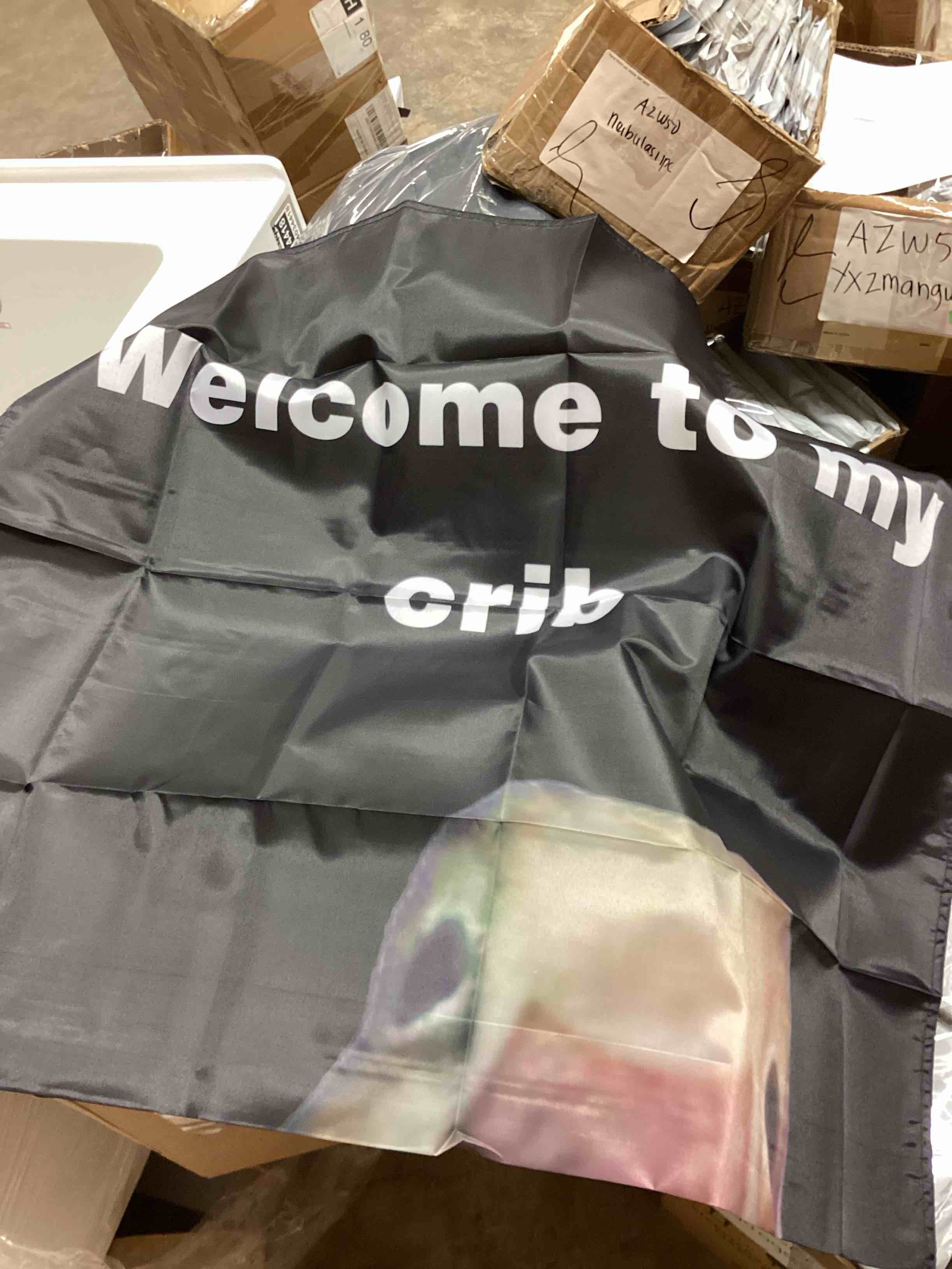 Condition photo showing New/Like New for (Case of 50 pcs) WNFJR Welcome To My Crib Funny Room Flag - 3x5ft High-Quality Polyester Decoration for Dorm, Bedroom, Party - Vivid HD Printing & Brass Grommets