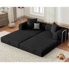 (pickup 2 boxes) 117.6-inch convertible folding sofa bed, fixed-shape frame floor sleeper sofa, oversized modular sectional couch with chenille upholstery for living room (black (incomplete only 2 boxes) 