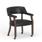 georgio black faux leather dining and game chair in walnut finish with nailhead trim 