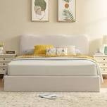 bensu boucle hydraulic lift up storage upholstered platform bed ,white (queen)- incomplete one box of two only 