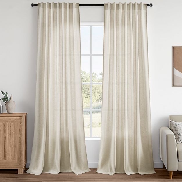 cotton linen blended light filtering curtain, back tab hooks drapes