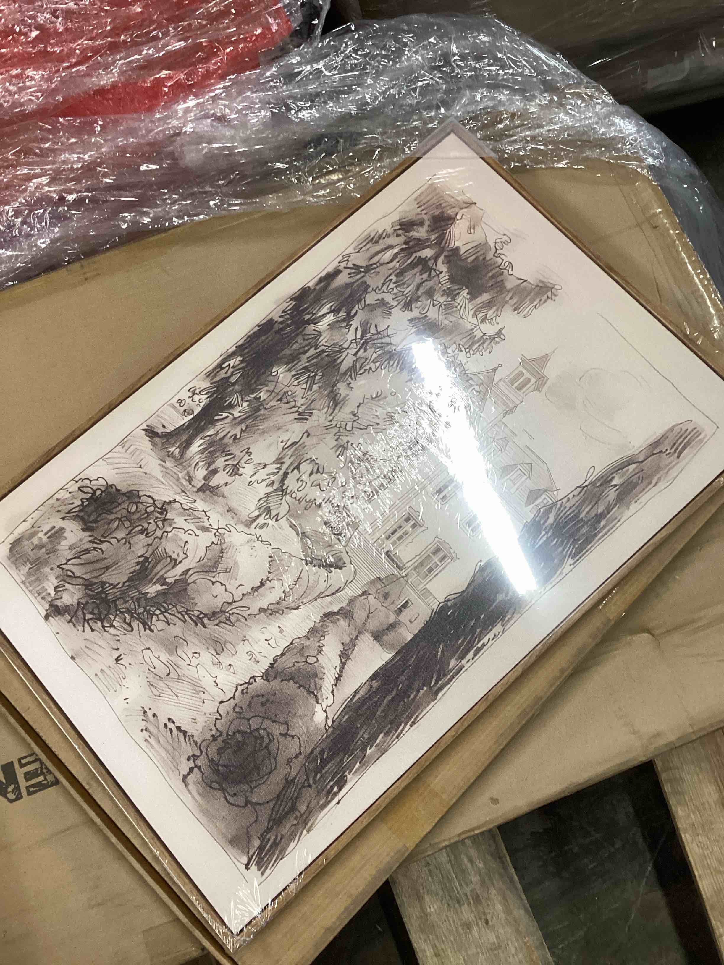 Condition photo showing New/Like New for WALLZK Vintage Framed Wall Art French Country Sketch Canvas Prints Neutral Landscape Cottagecore Decor Pictures Artwork for Walls Living Room Bedroom Bathroom 16"x24" Castle Framed 16"x24" Natural