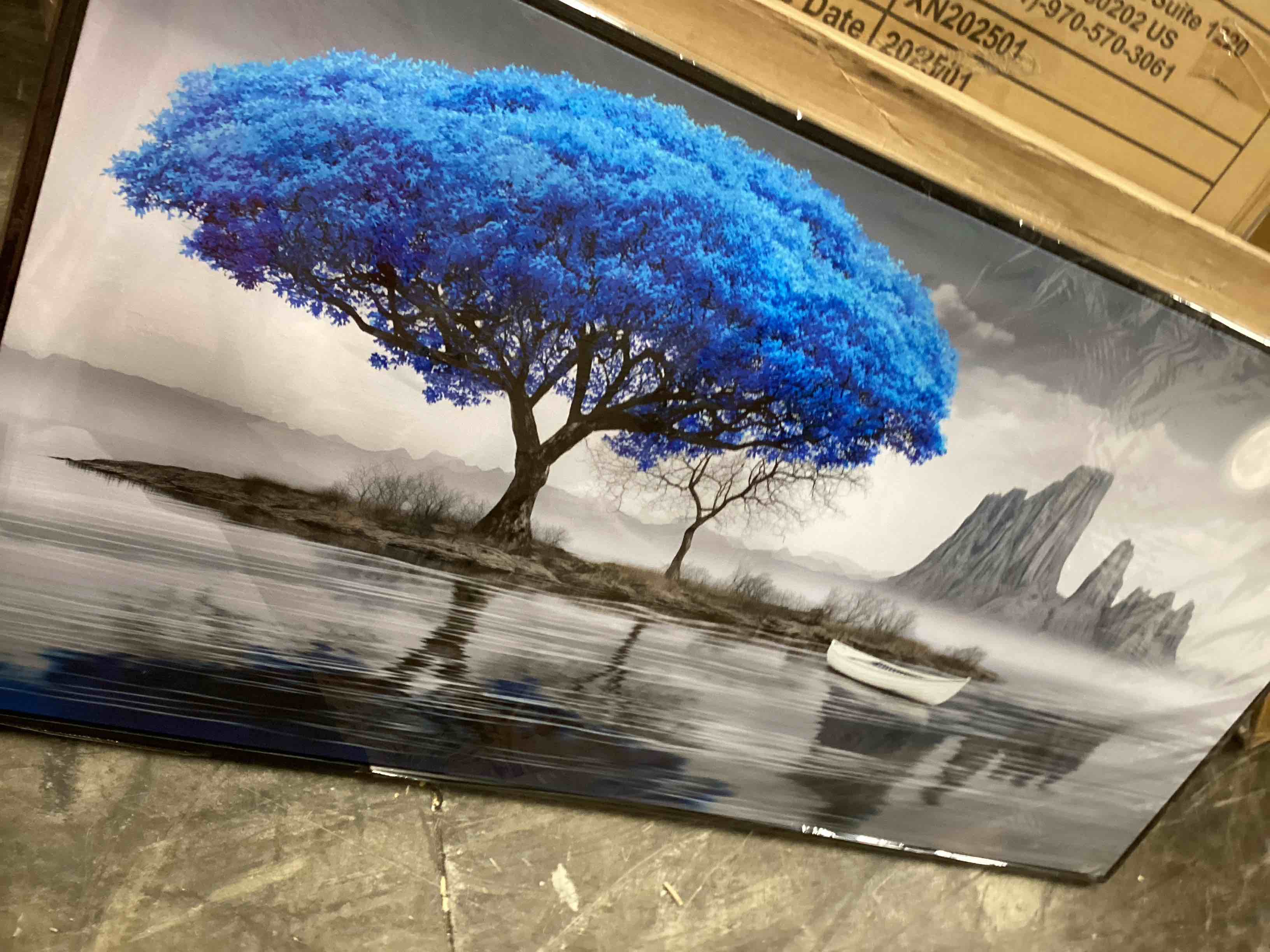 Condition photo showing New/Like New for XLSJERST Wall Art for Living Room - Black and White Blue tree Moon Canvas Wall Decor for Home artwork Painting 58x29 Inches Canvas Print for Bedroom Decor Modern Salon Kitchen Office Hang a Picture