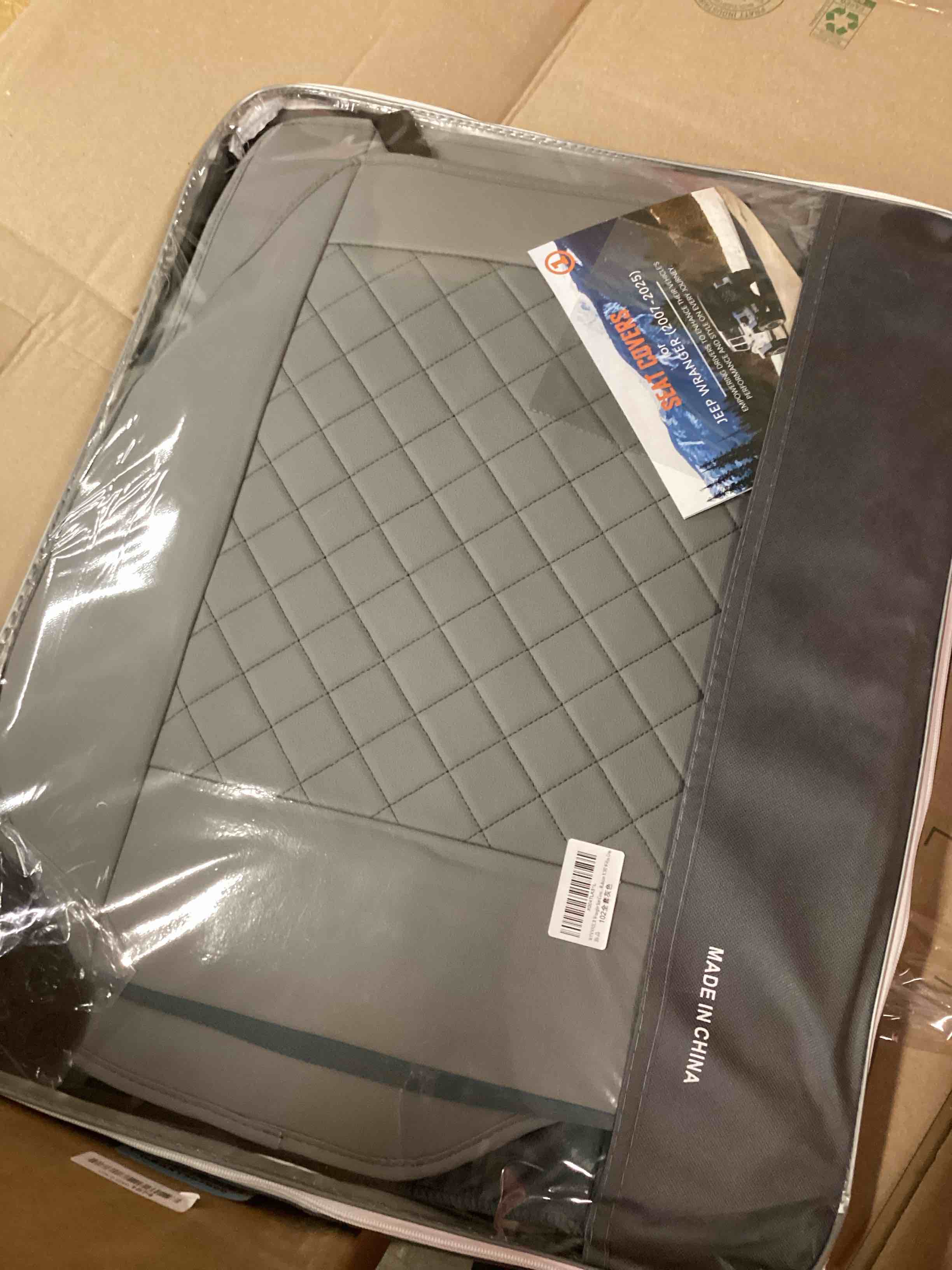 Condition photo showing New/Like New for Wrangler Seat Covers 2007-2026 Full Set, Waterproof Leather Interior Sets with Lumbar Support Custom Fit for Jeep Wrangler JK JL 4 Door Unlimited Sahara/Sport/Rubicon X 392 Willys, Gray Full Set Gray